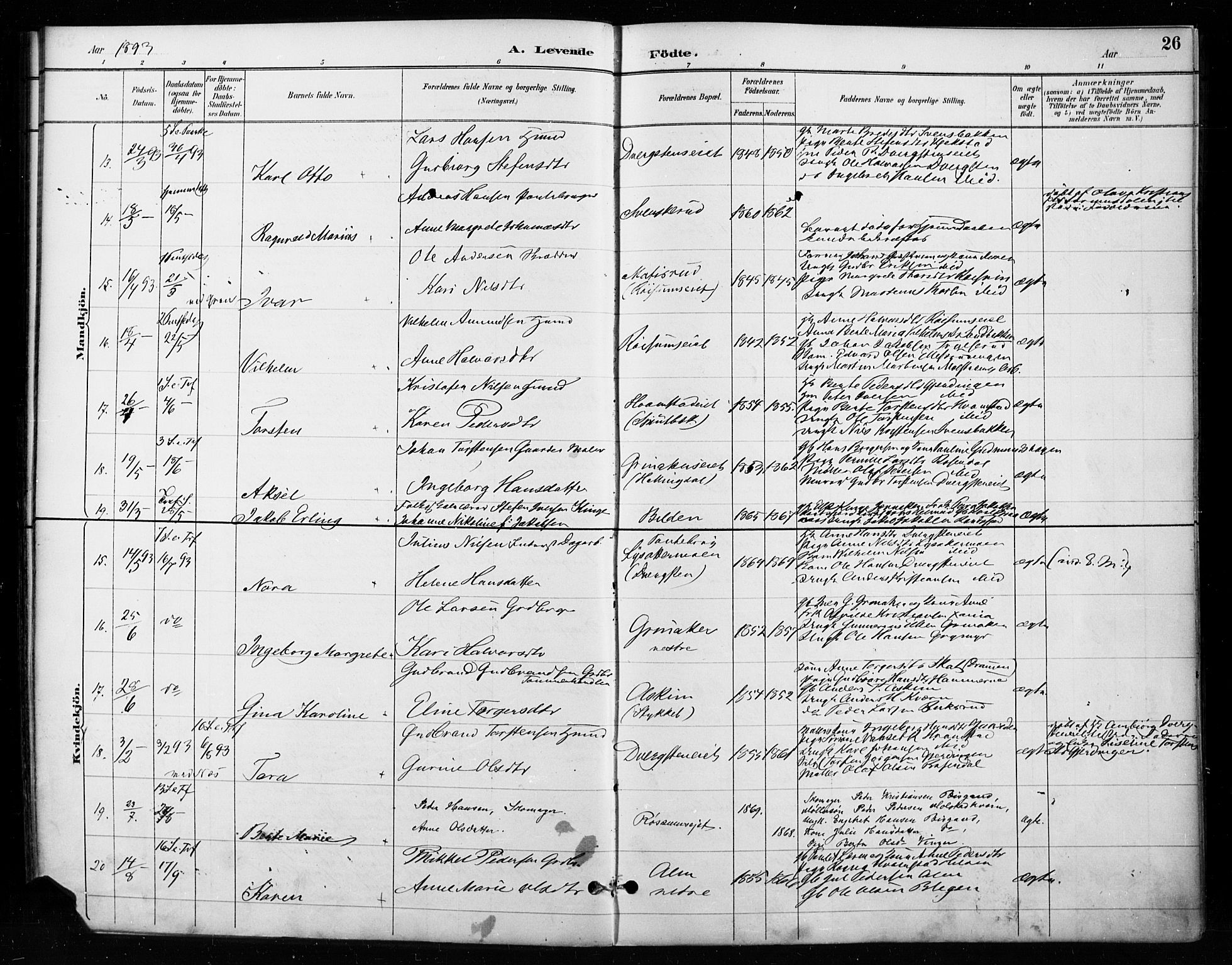 Gran prestekontor, AV/SAH-PREST-112/H/Ha/Haa/L0018: Parish register (official) no. 18, 1889-1899, p. 26