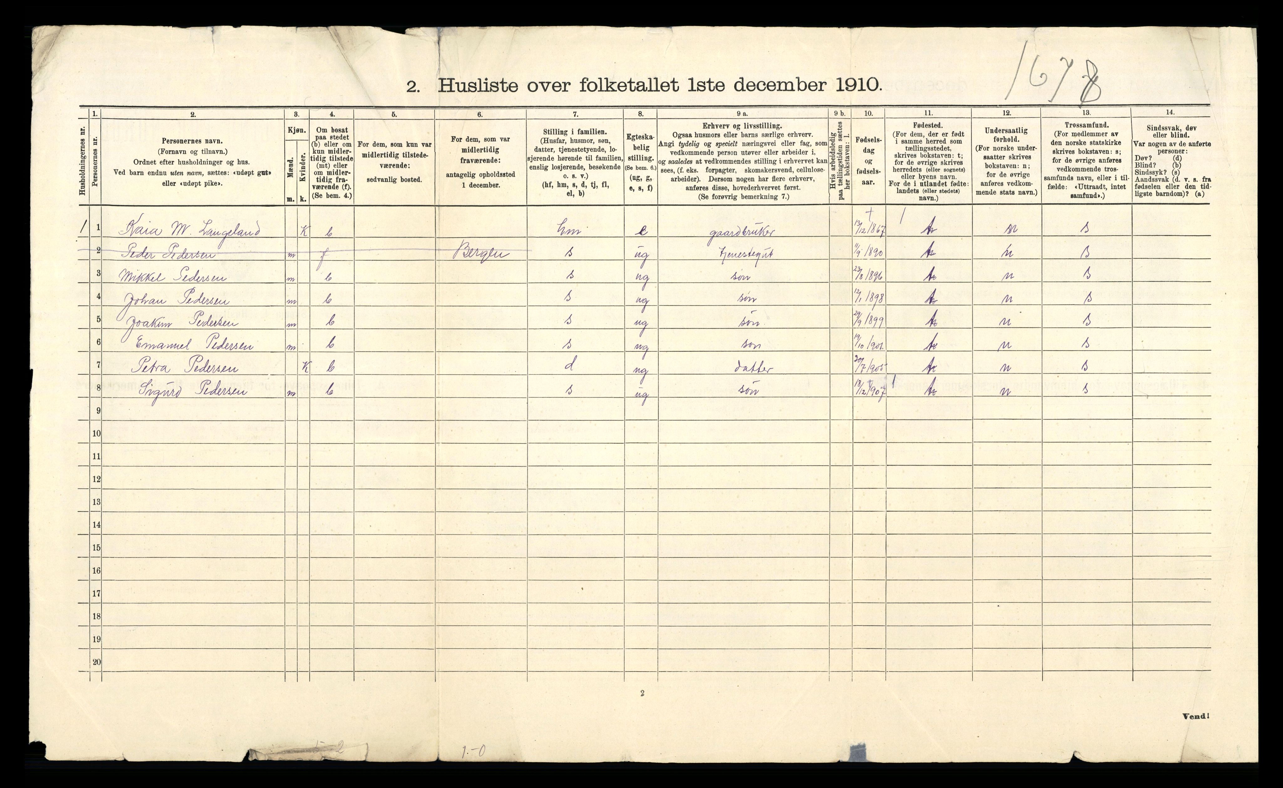 RA, 1910 census for Hosanger, 1910, p. 39