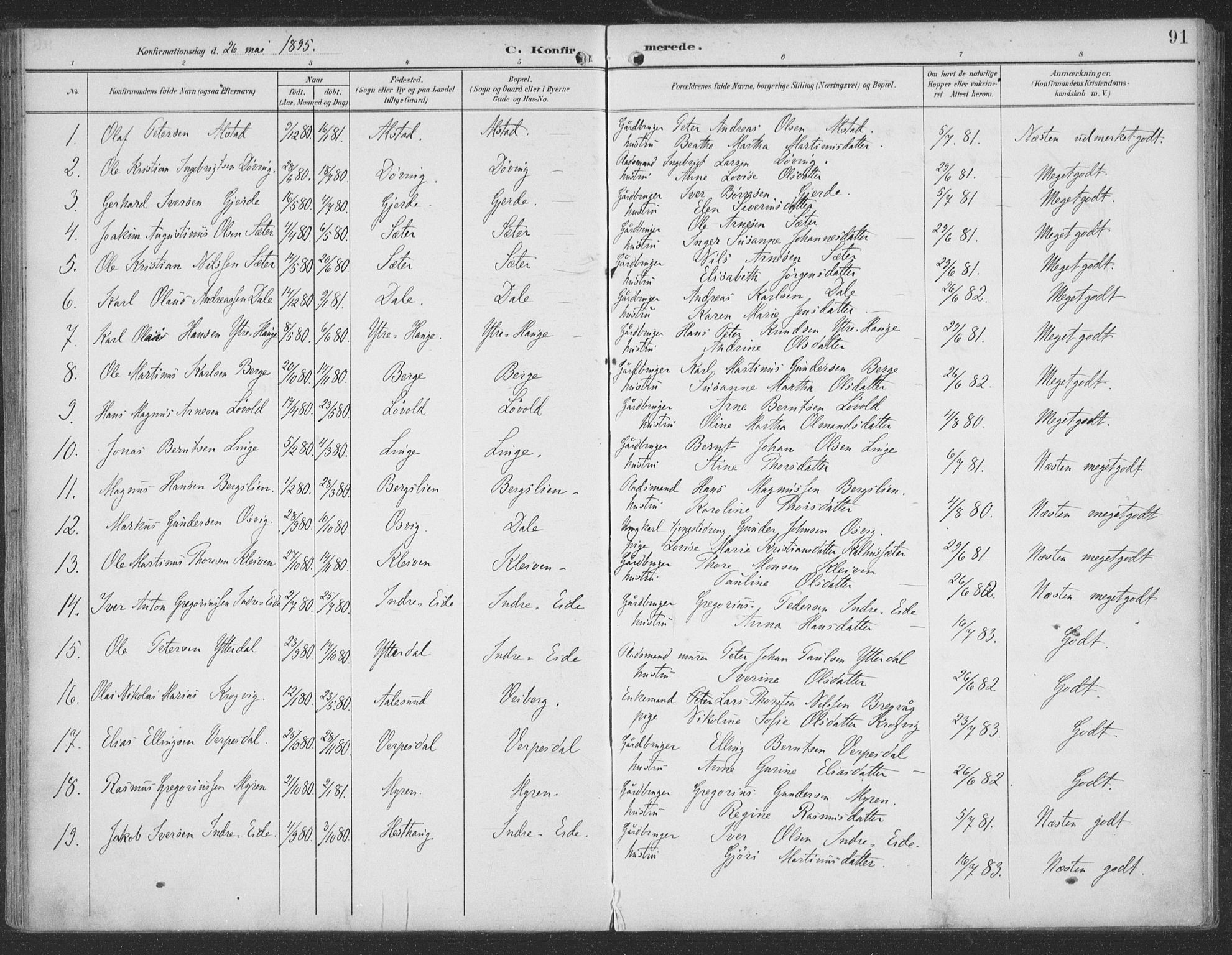 Ministerialprotokoller, klokkerbøker og fødselsregistre - Møre og Romsdal, SAT/A-1454/519/L0256: Parish register (official) no. 519A15, 1895-1912, p. 91