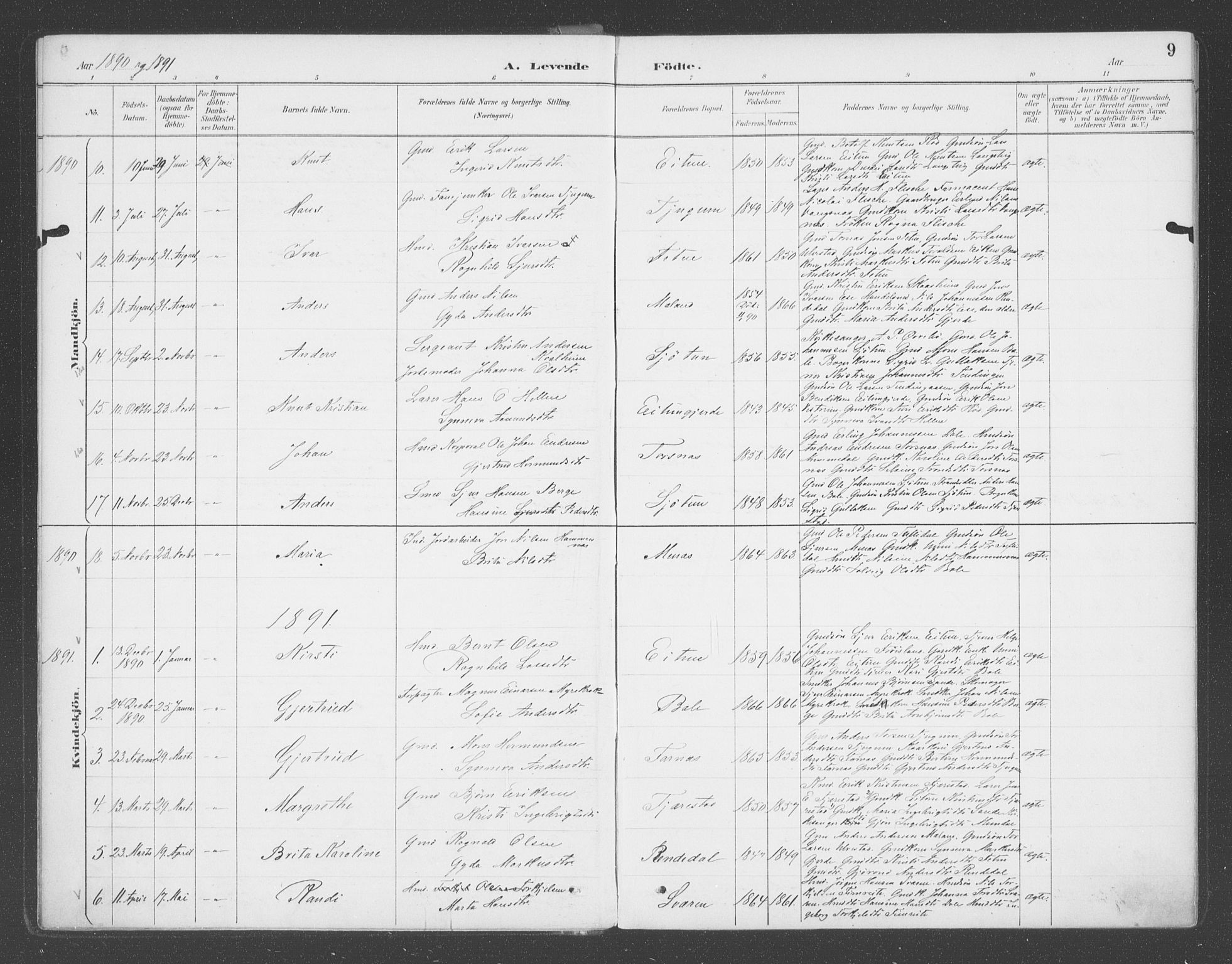 Balestrand sokneprestembete, SAB/A-79601/H/Haa/Haab/L0001: Parish register (official) no. B  1, 1889-1910, p. 9