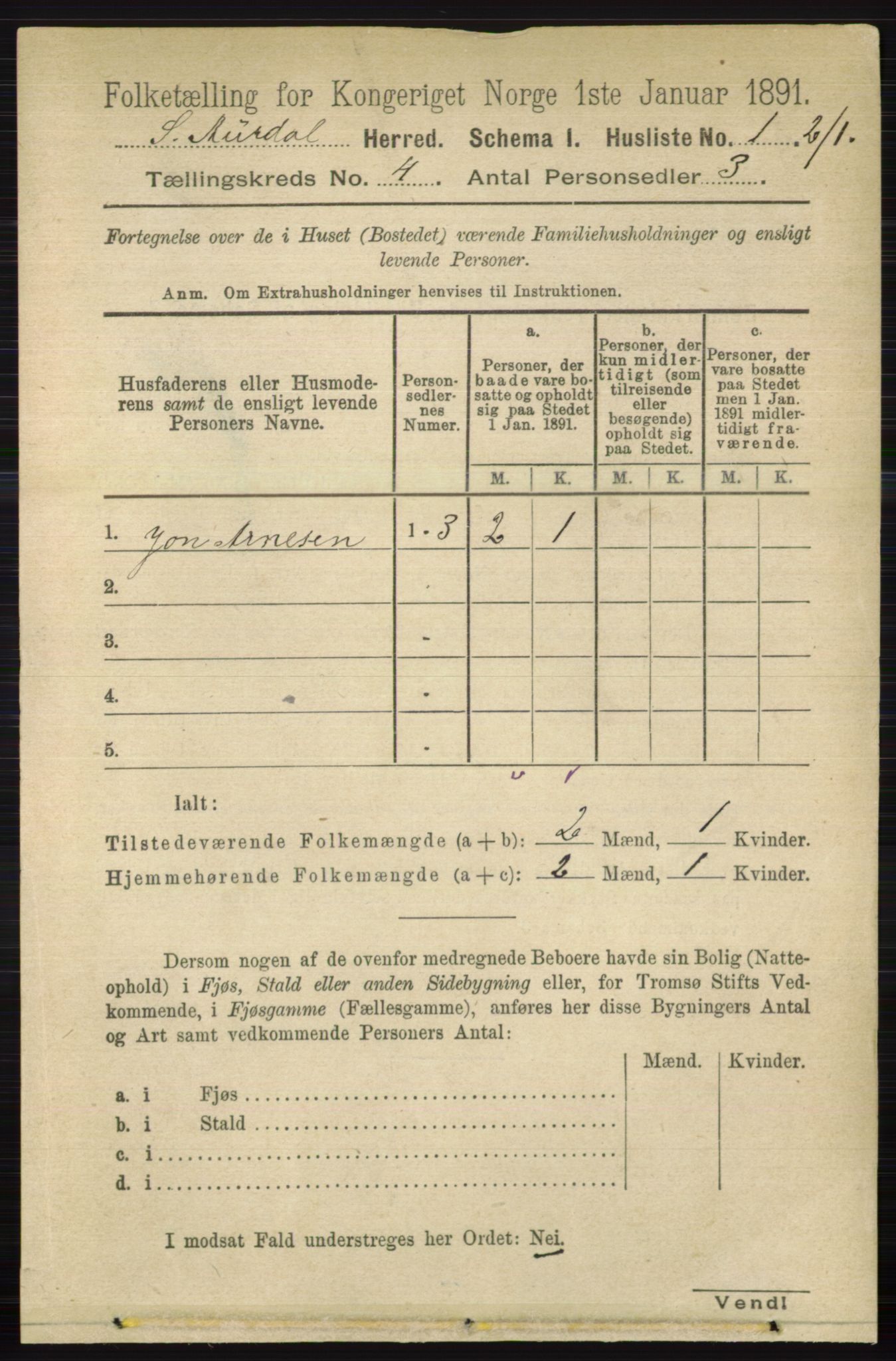 RA, 1891 census for 0540 Sør-Aurdal, 1891, p. 2320