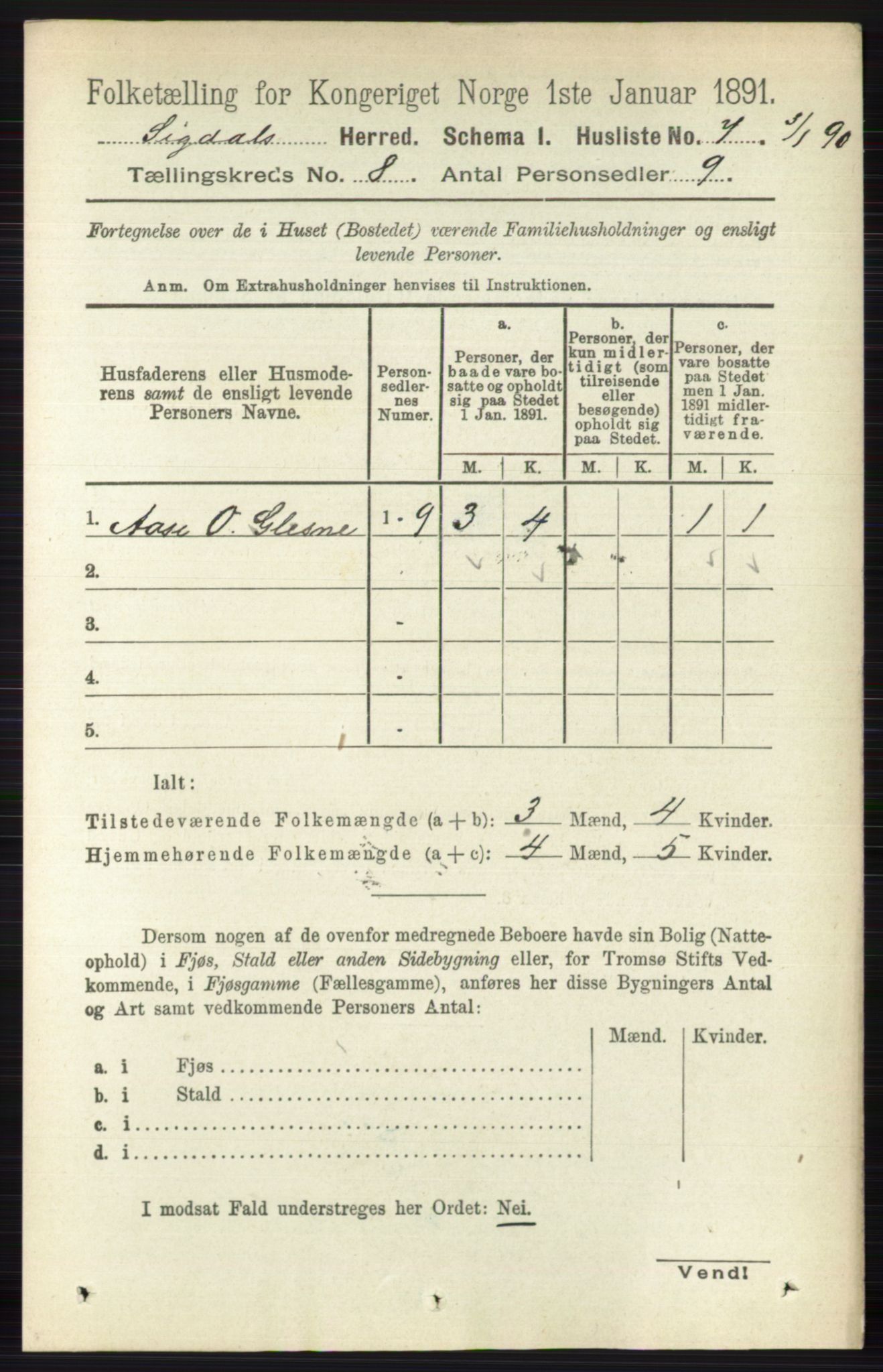 RA, 1891 census for 0621 Sigdal, 1891, p. 3107