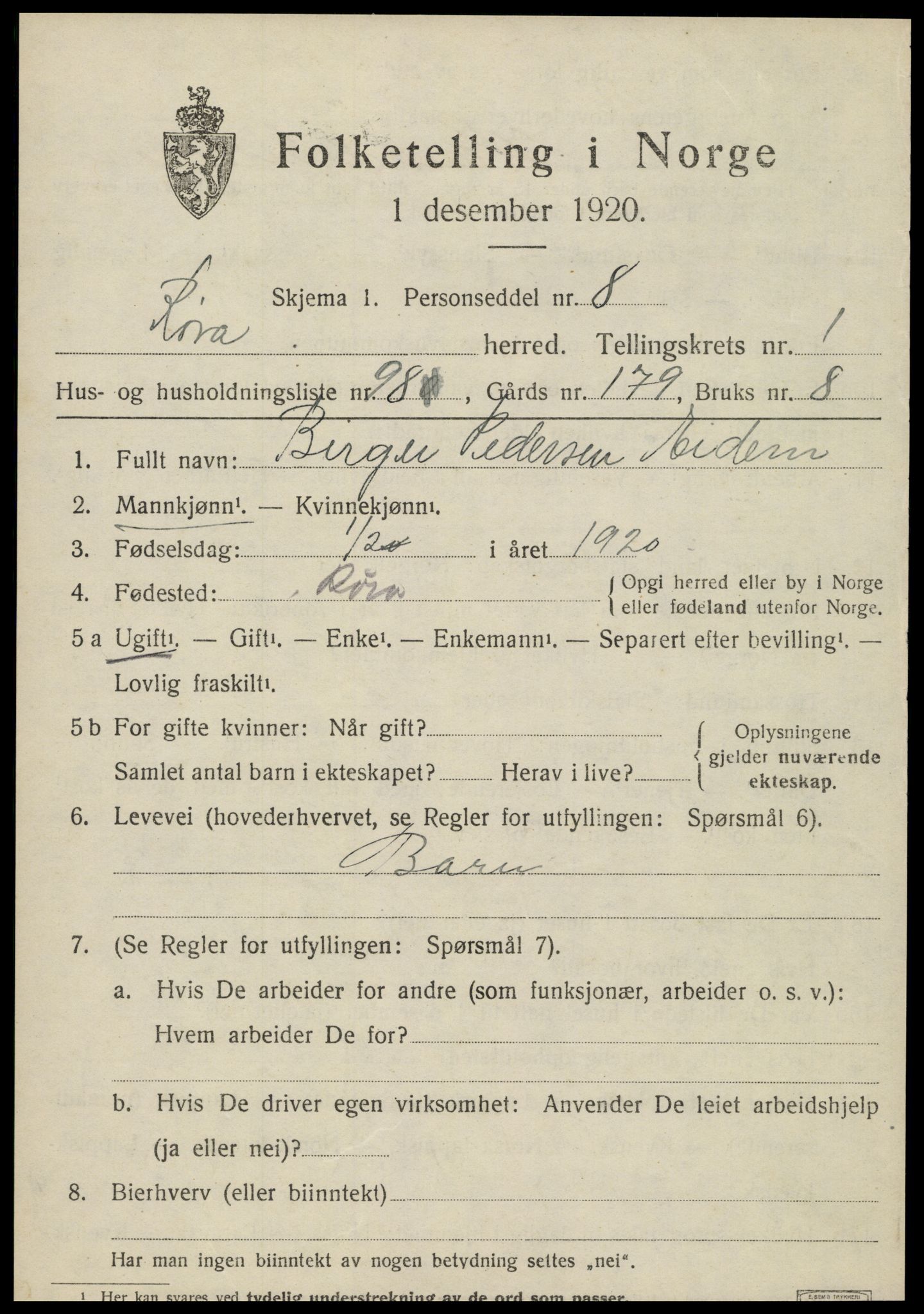 SAT, 1920 census for Røra, 1920, p. 1461