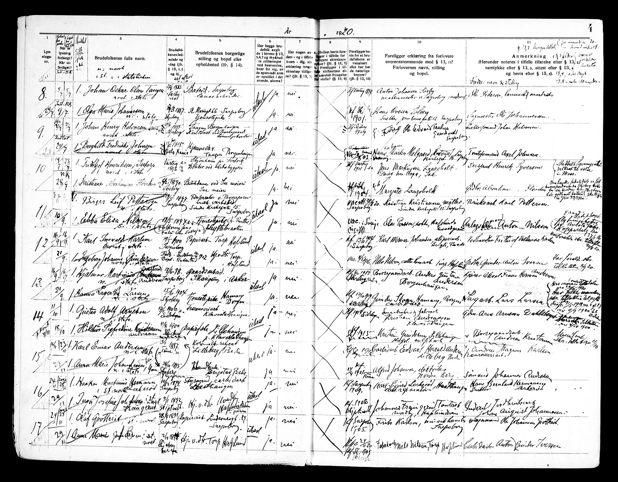 Skjeberg prestekontor Kirkebøker, SAO/A-10923/H/Hc/L0001: Banns register no. III 1, 1919-1949, p. 4