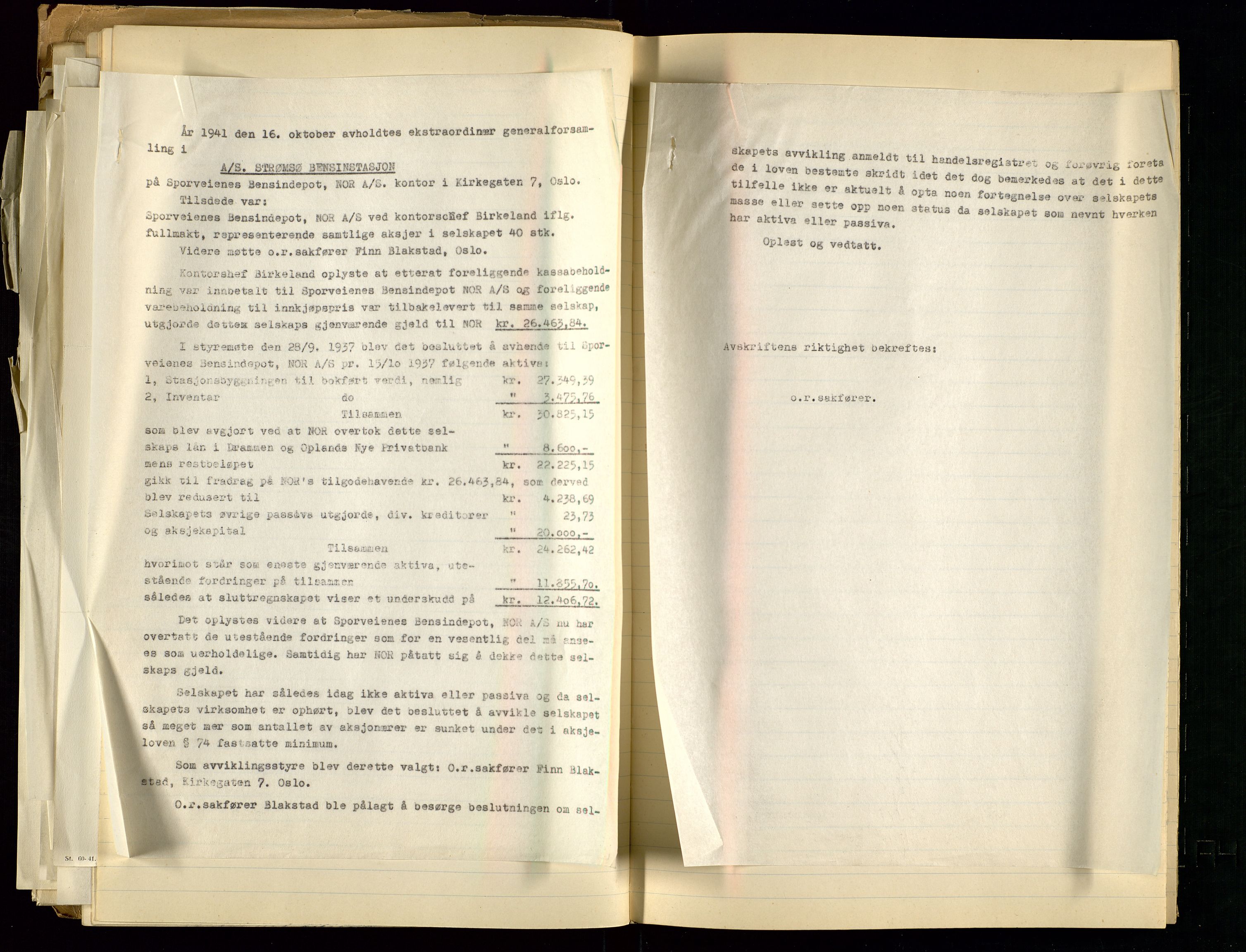 PA 1517 - A/S Strømsø Bensinstasjon, SAST/A-101922/A/L0001: Referatprotokoll, 1933-1938, p. 55