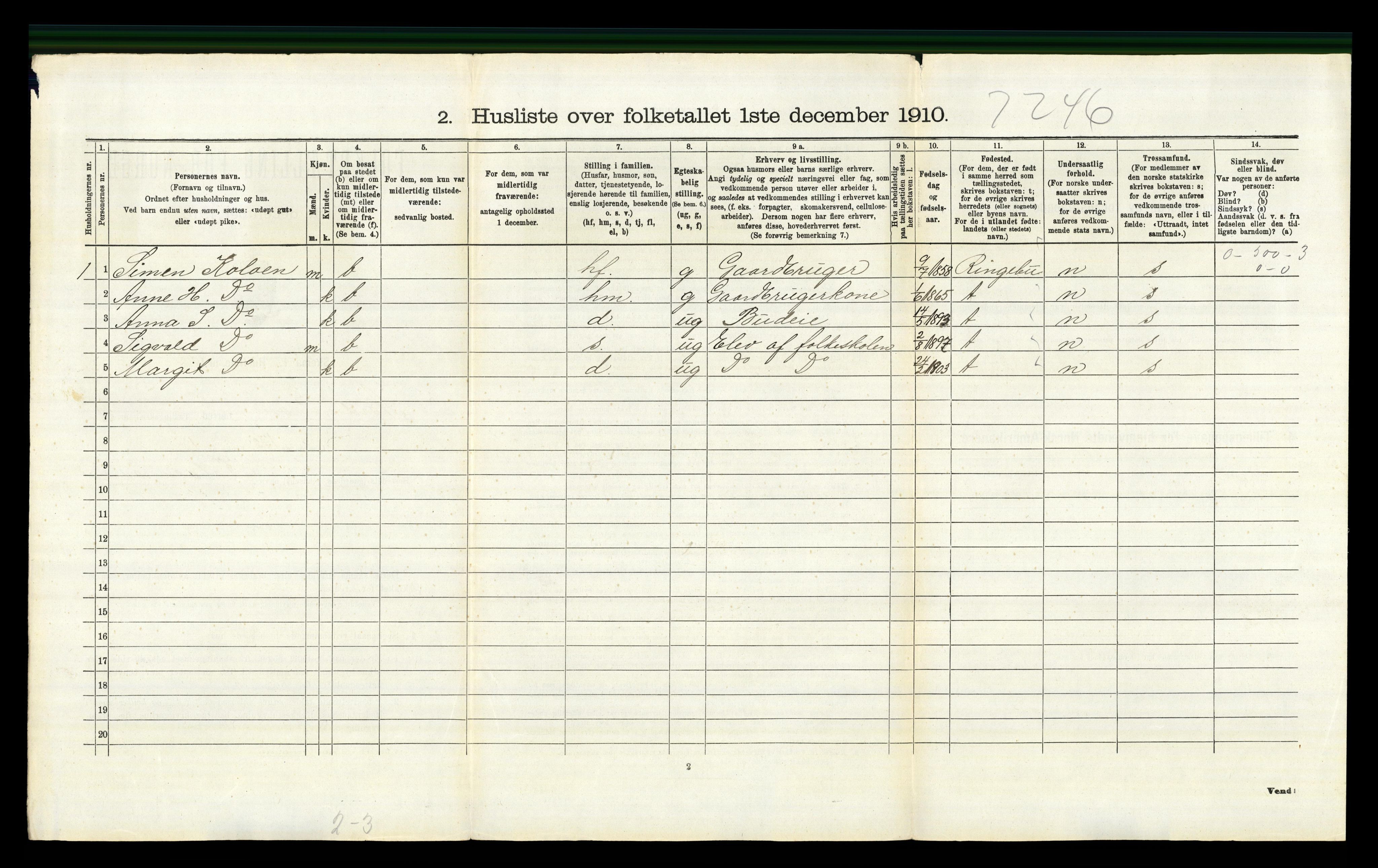 RA, 1910 census for Nord-Fron, 1910, p. 1365