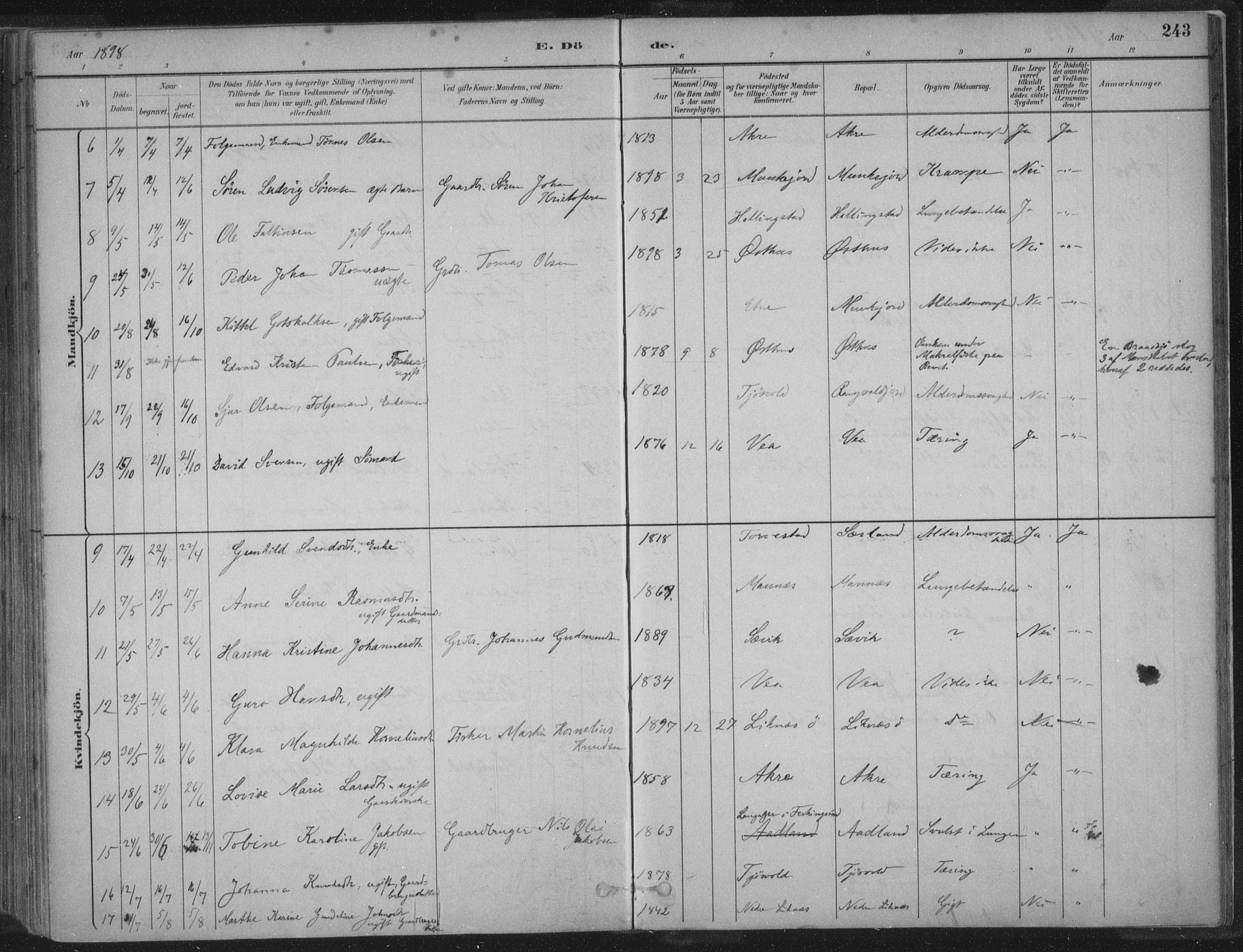 Kopervik sokneprestkontor, SAST/A-101850/H/Ha/Haa/L0004: Parish register (official) no. A 4, 1882-1905, p. 243