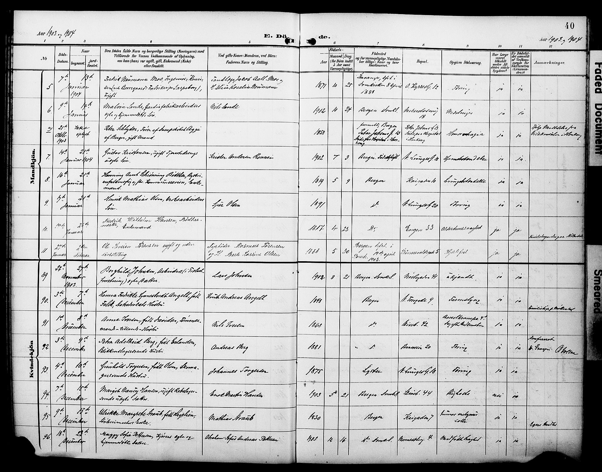 Domkirken sokneprestembete, AV/SAB-A-74801/H/Hab/L0042: Parish register (copy) no. E 6, 1900-1929, p. 40