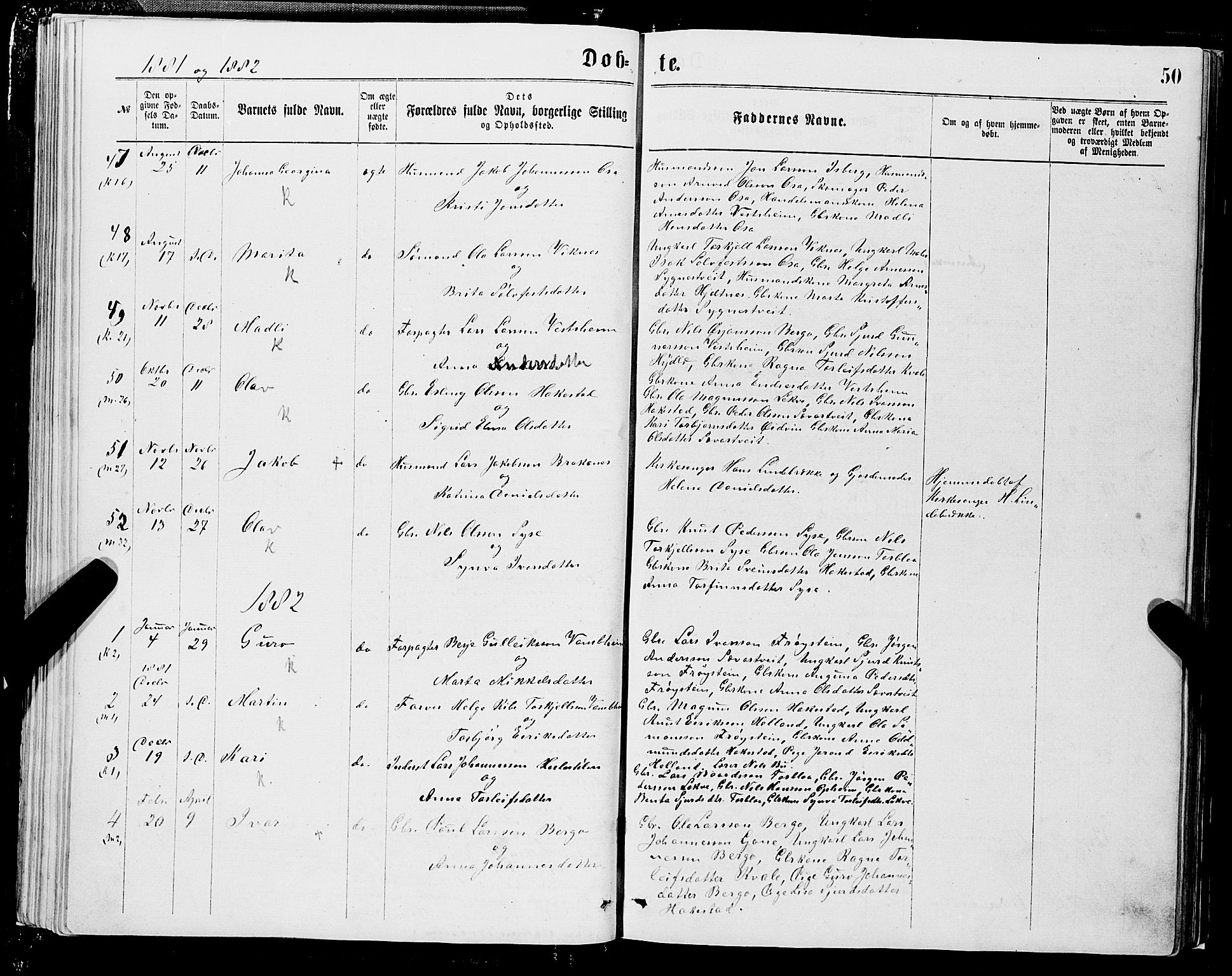 Ulvik sokneprestembete, SAB/A-78801/H/Hab: Parish register (copy) no. A 2, 1869-1882, p. 50