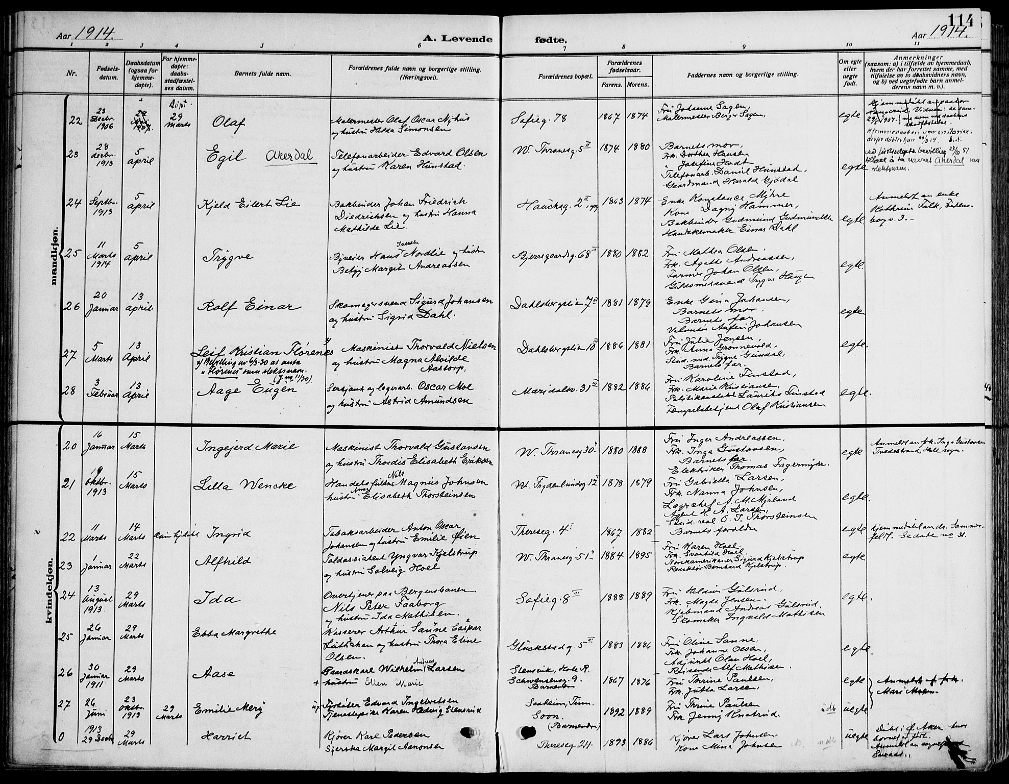 Gamle Aker prestekontor Kirkebøker, AV/SAO-A-10617a/F/L0014: Parish register (official) no. 14, 1909-1924, p. 114