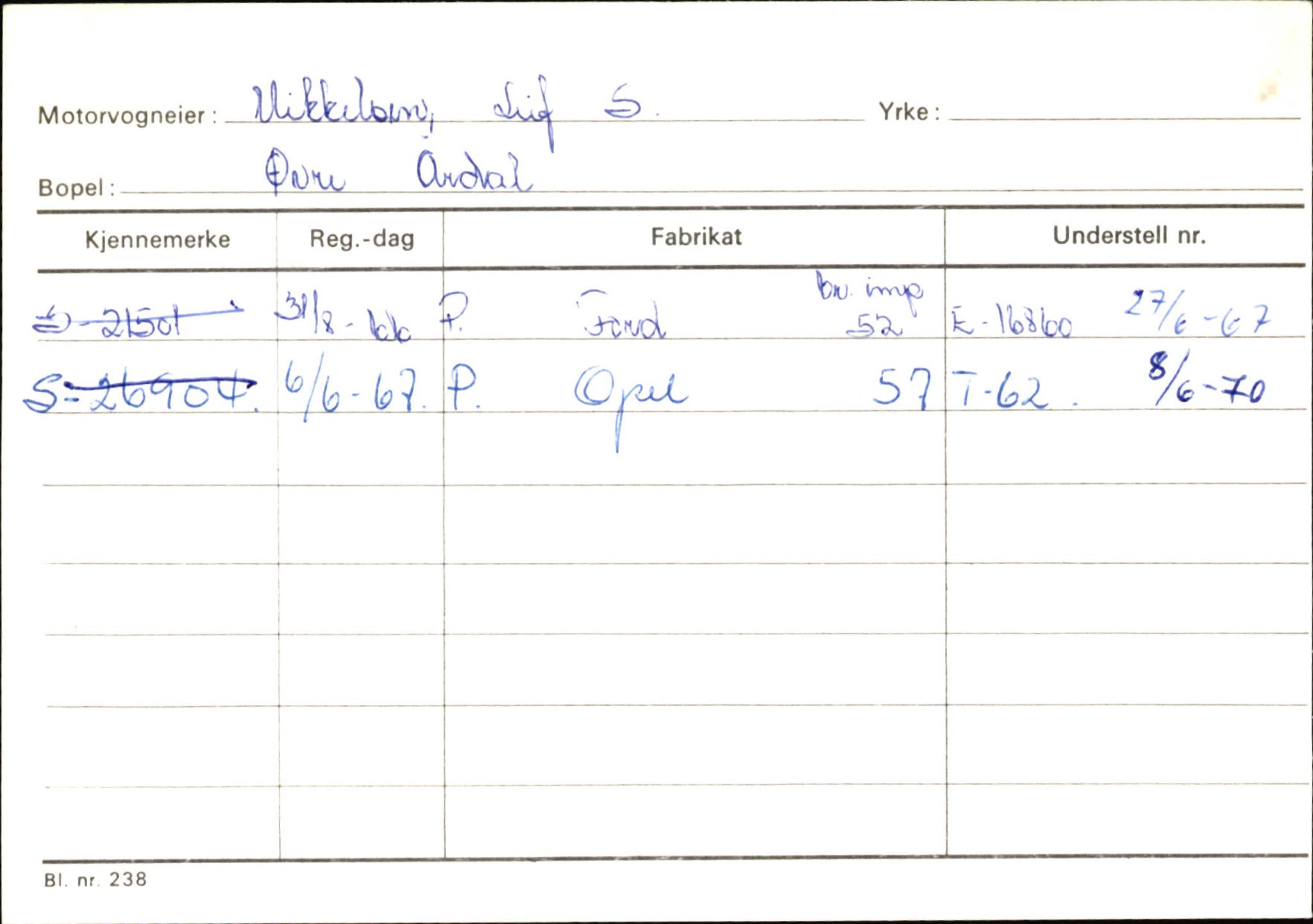 Statens vegvesen, Sogn og Fjordane vegkontor, AV/SAB-A-5301/4/F/L0145: Registerkort Vågsøy S-Å. Årdal I-P, 1945-1975, p. 1730