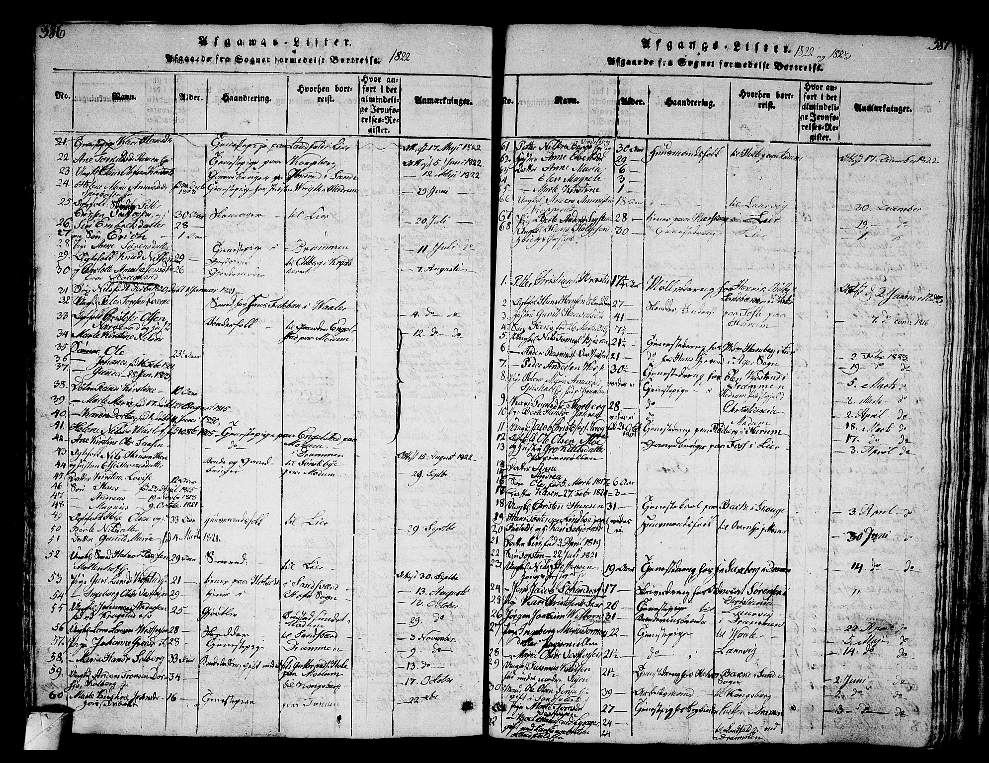 Eiker kirkebøker, AV/SAKO-A-4/G/Ga/L0001: Parish register (copy) no. I 1, 1814-1832, p. 586-587