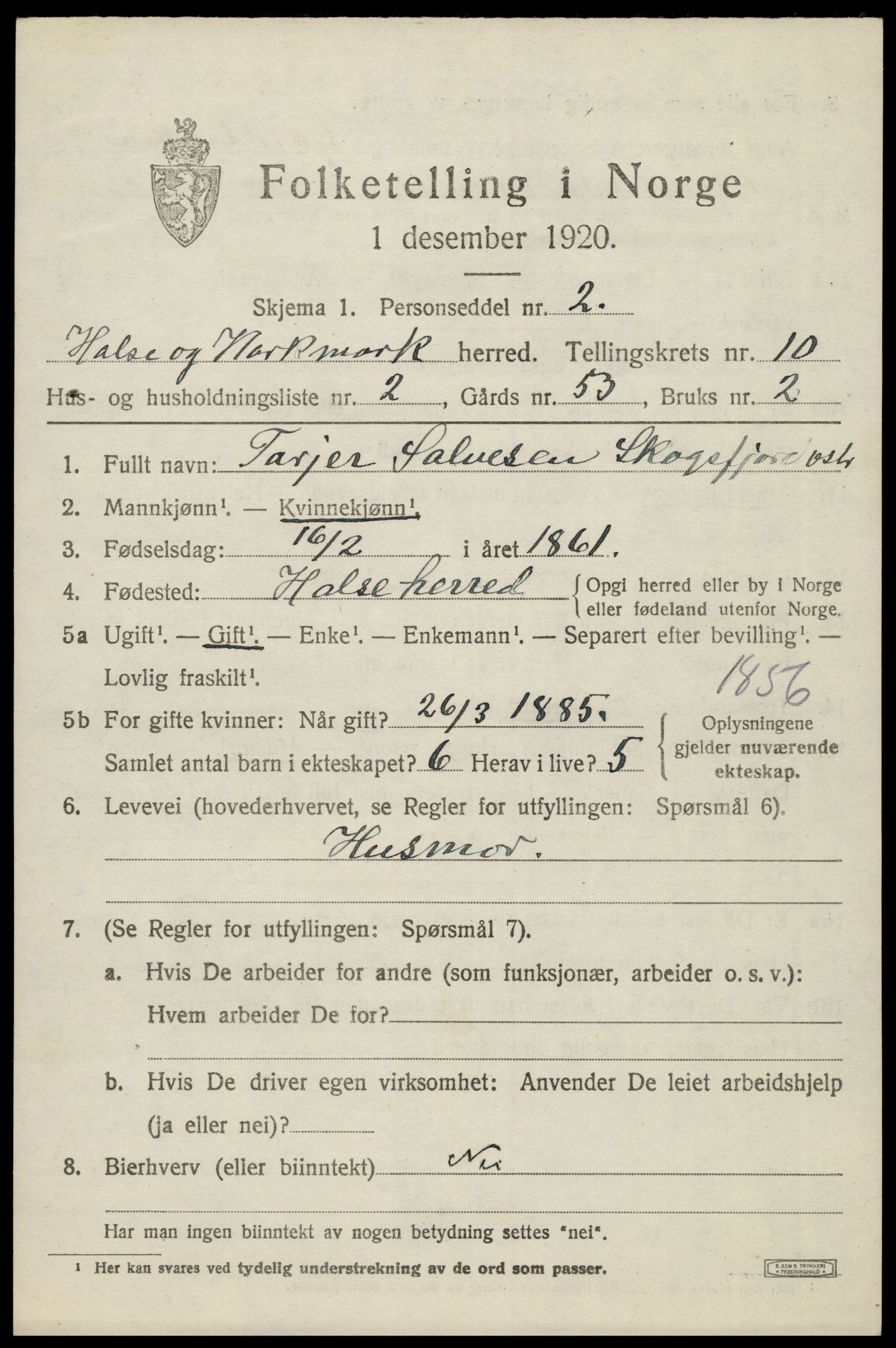 SAK, 1920 census for Halse og Harkmark, 1920, p. 5631