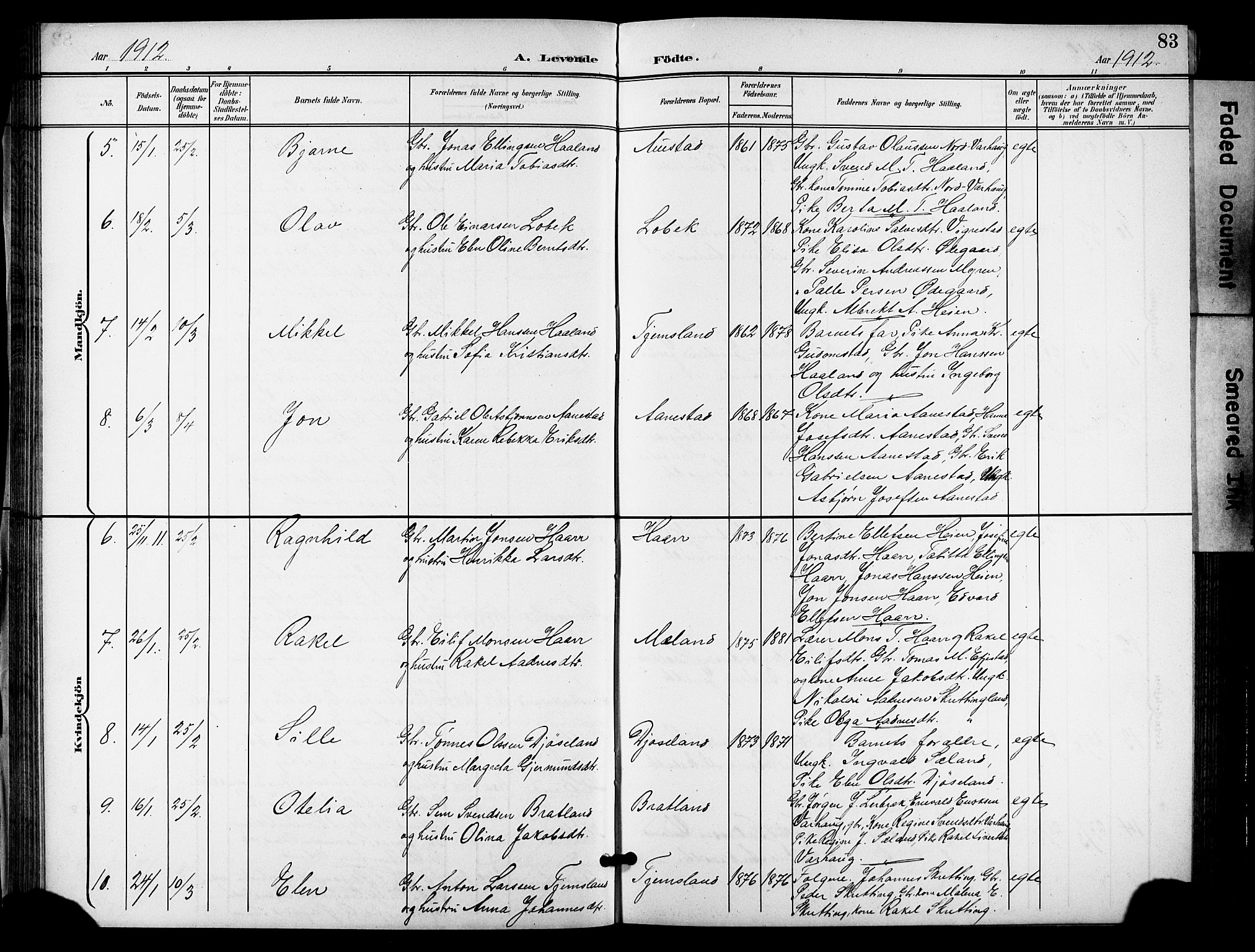 Hå sokneprestkontor, SAST/A-101801/001/30BB/L0006: Parish register (copy) no. B 6, 1900-1924, p. 83