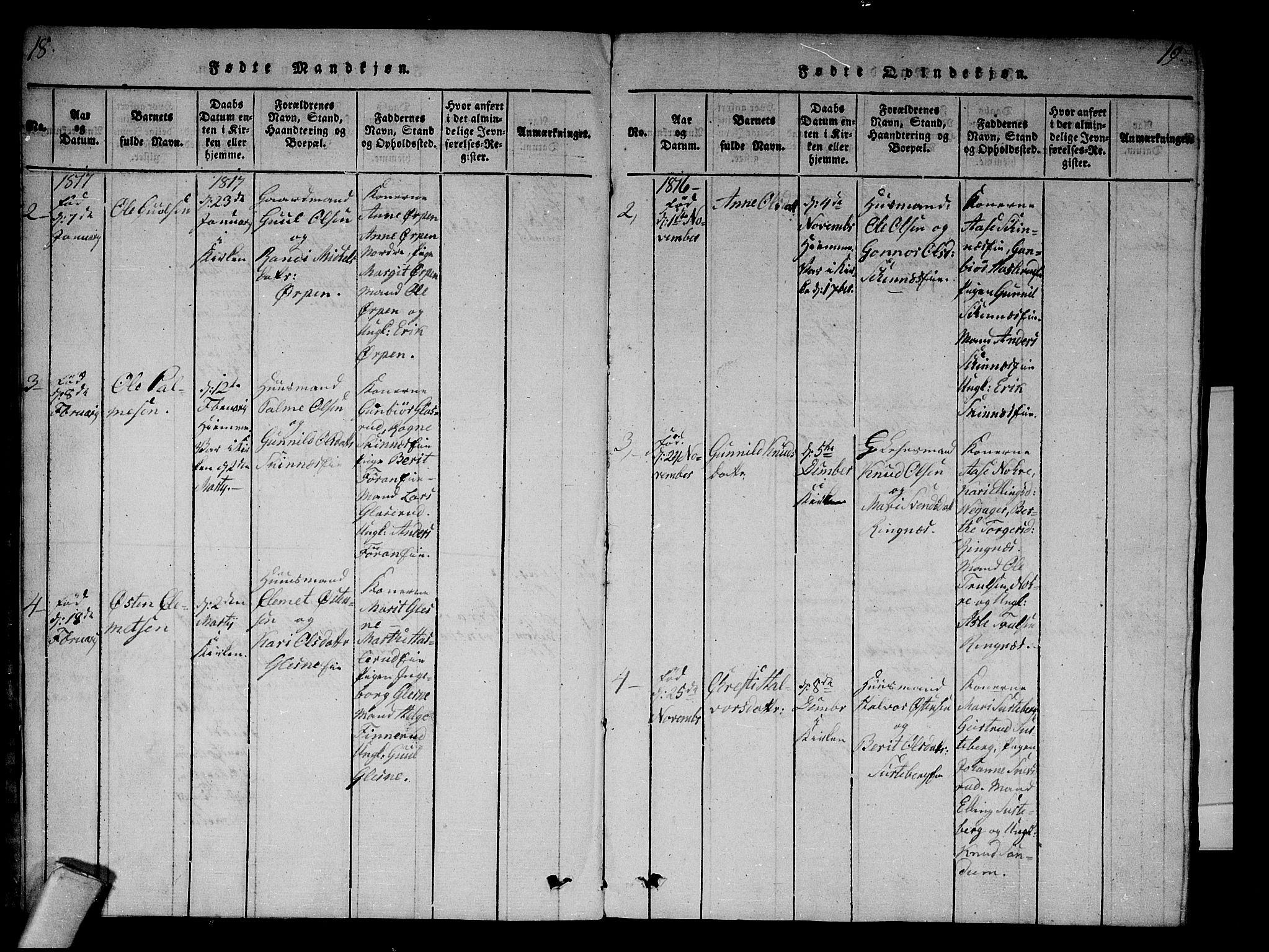 Krødsherad kirkebøker, AV/SAKO-A-19/F/Fa/L0001: Parish register (official) no. 1, 1815-1829, p. 18-19