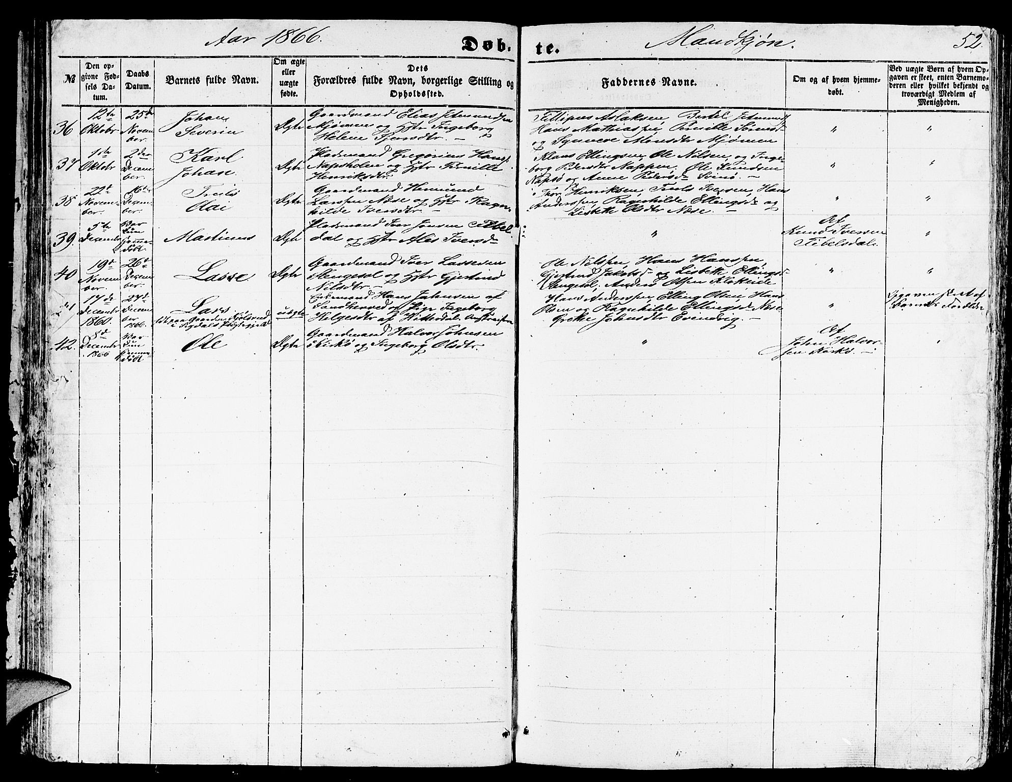 Gulen sokneprestembete, AV/SAB-A-80201/H/Hab/Habb/L0001: Parish register (copy) no. B 1, 1854-1866, p. 52