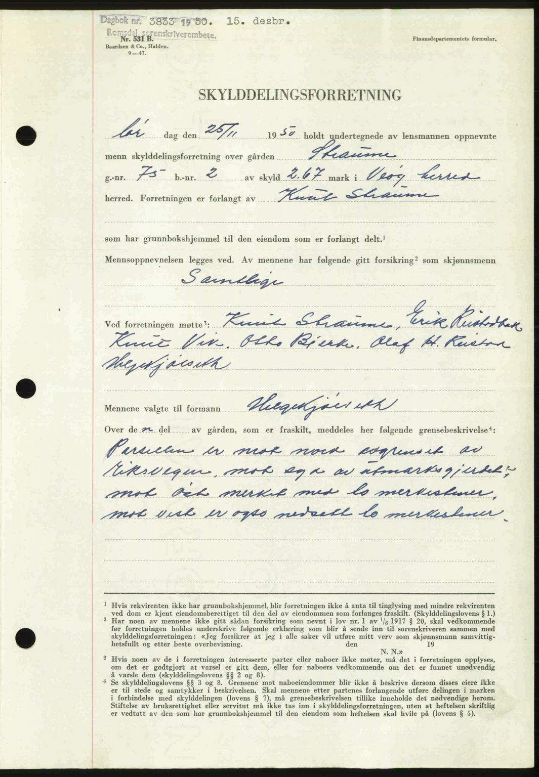 Romsdal sorenskriveri, AV/SAT-A-4149/1/2/2C: Mortgage book no. A35, 1950-1950, Diary no: : 3833/1950