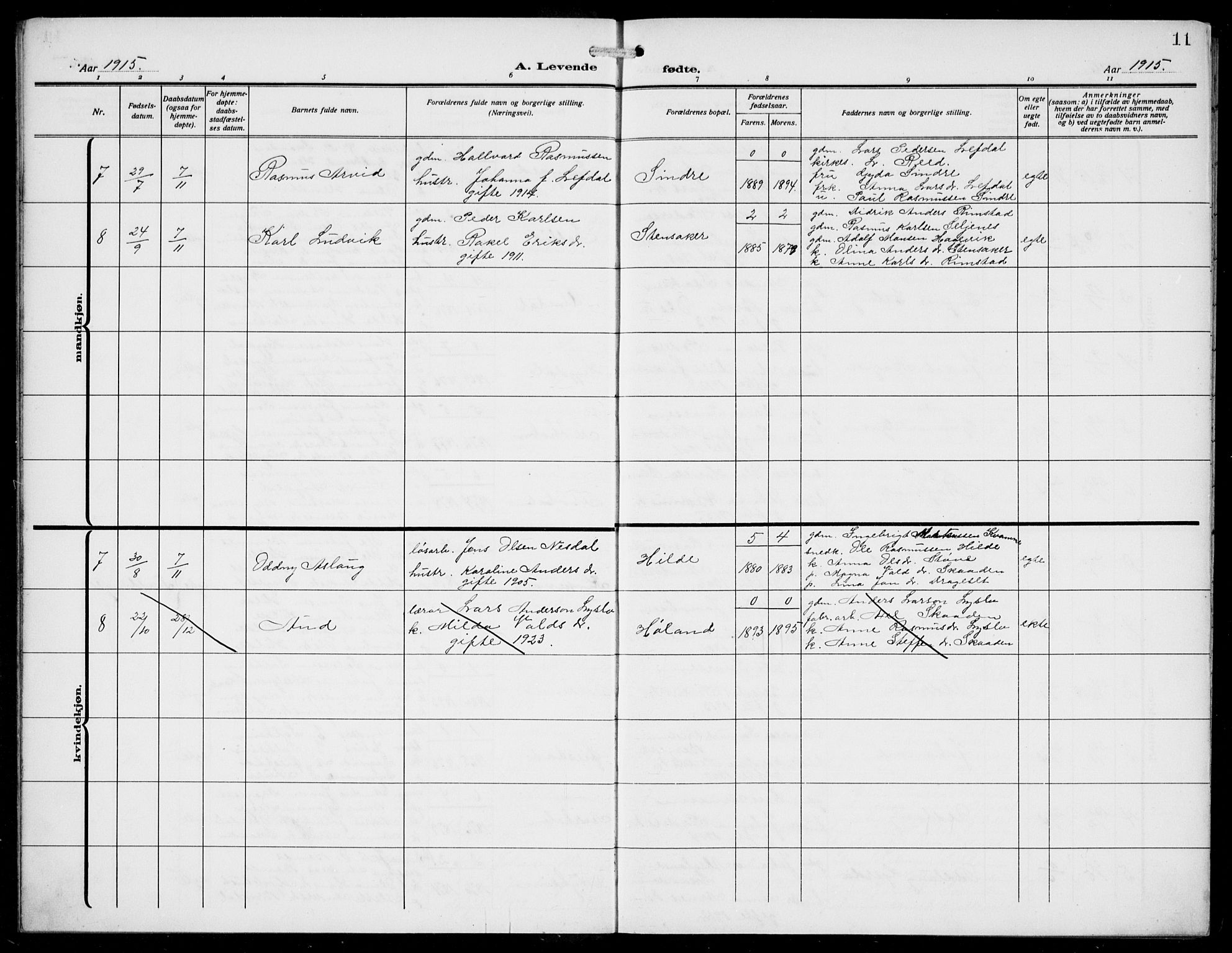 Innvik sokneprestembete, AV/SAB-A-80501: Parish register (copy) no. A 4, 1913-1936, p. 11