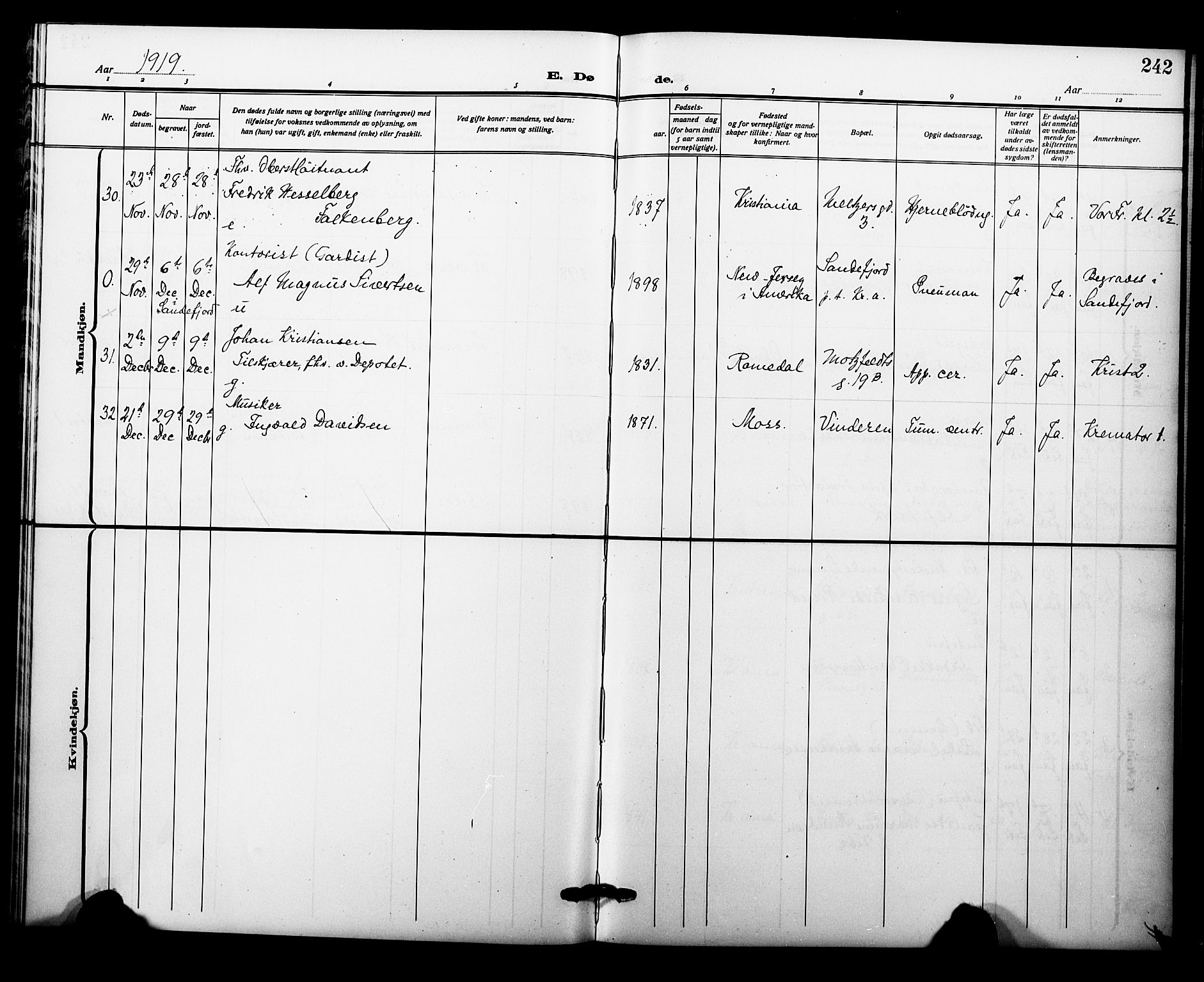 Garnisonsmenigheten Kirkebøker, AV/SAO-A-10846/F/Fa/L0015: Parish register (official) no. 15, 1915-1921, p. 242