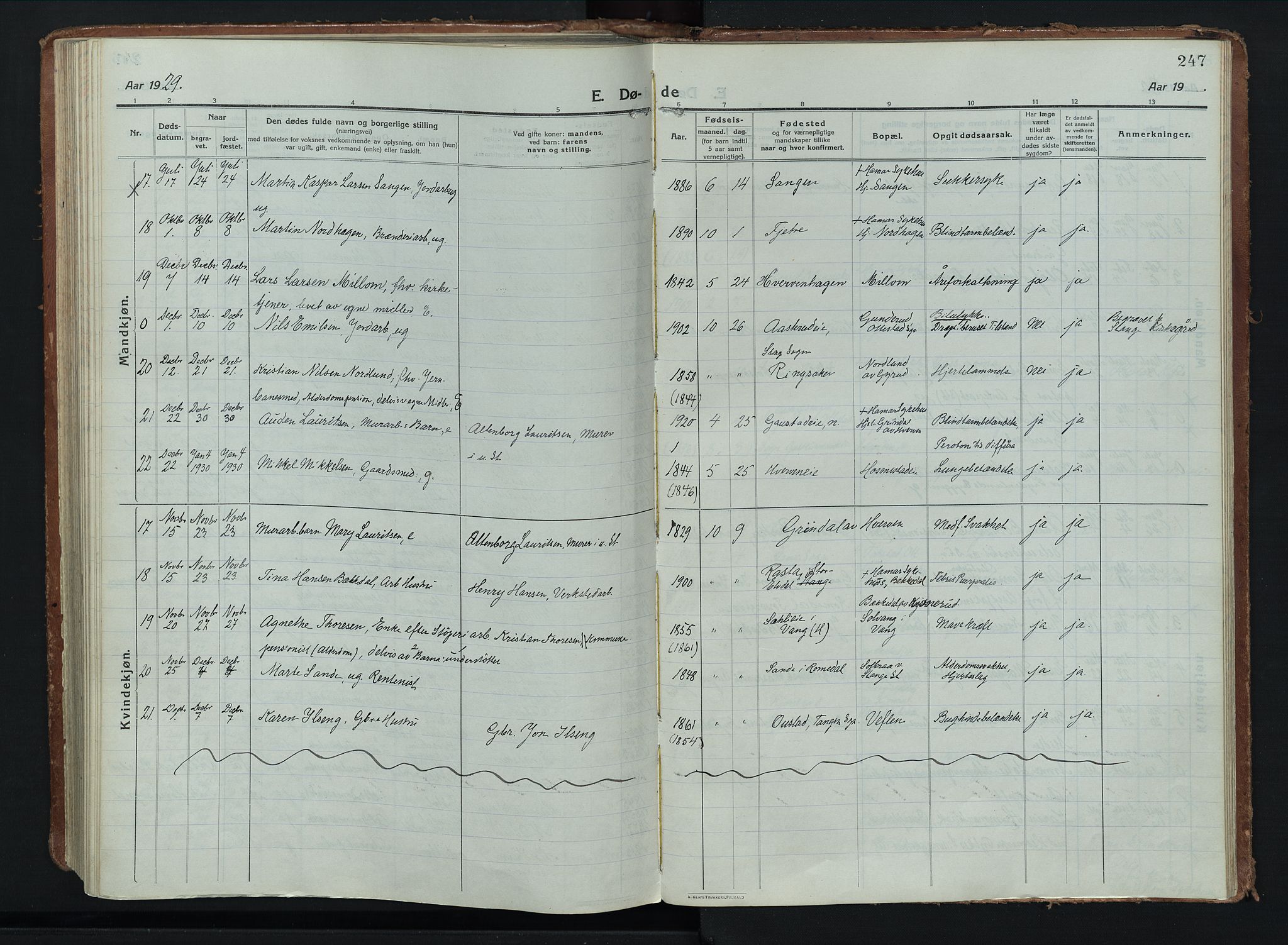 Stange prestekontor, AV/SAH-PREST-002/K/L0028: Parish register (official) no. 28, 1913-1932, p. 247