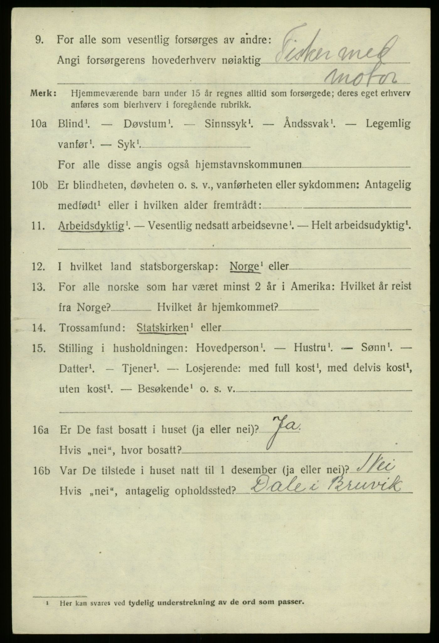 SAB, 1920 census for Bruvik, 1920, p. 8119