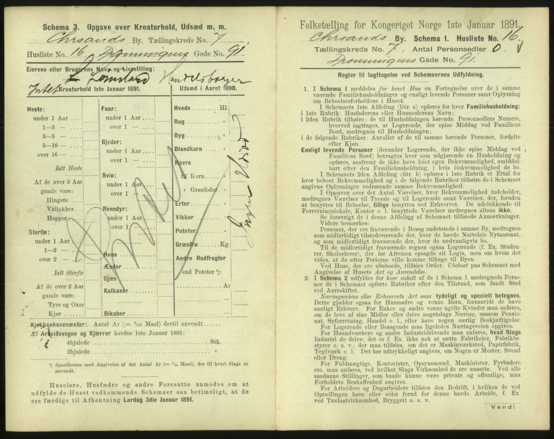 RA, 1891 census for 1001 Kristiansand, 1891, p. 588