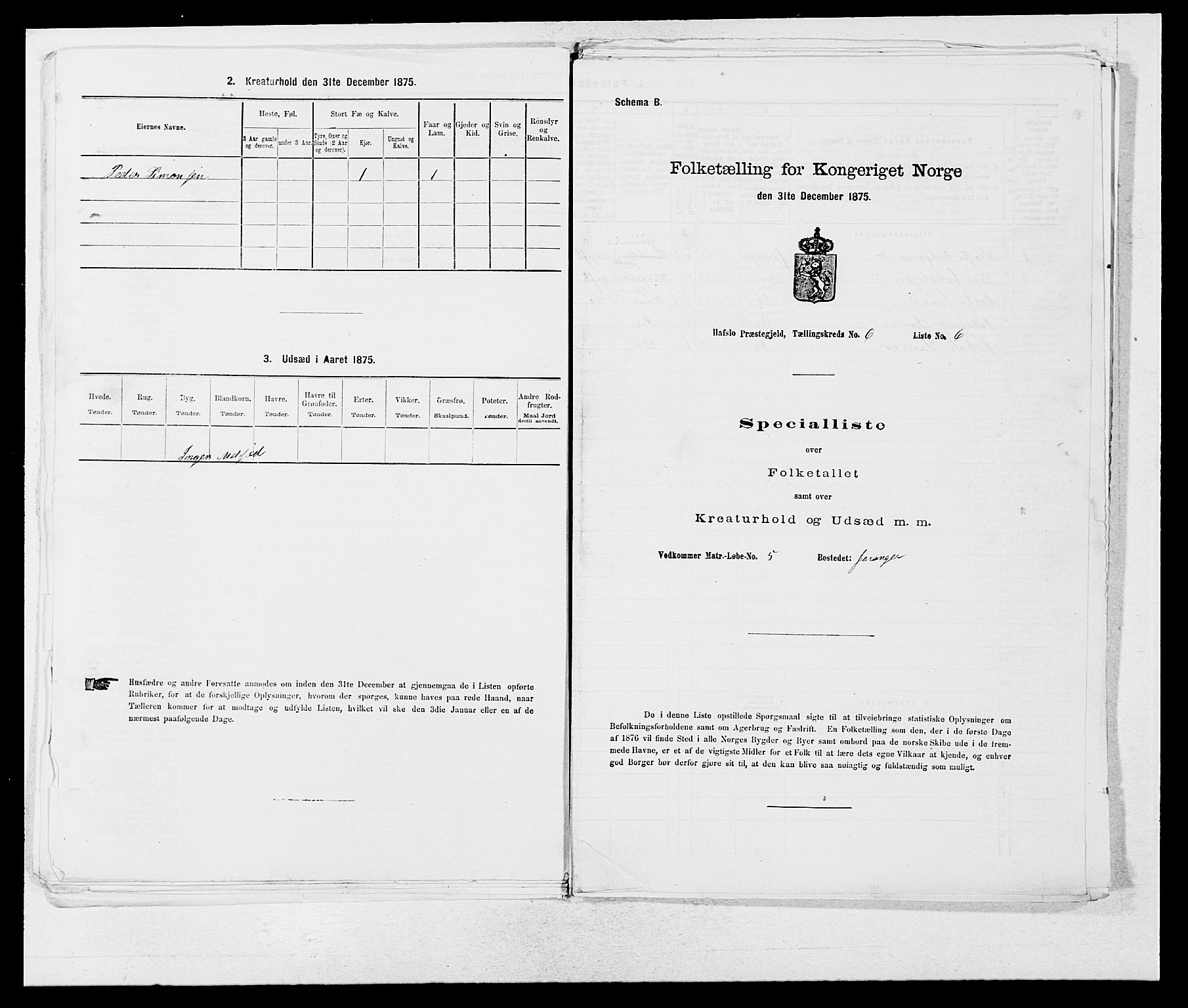 SAB, 1875 census for 1425P Hafslo, 1875, p. 692