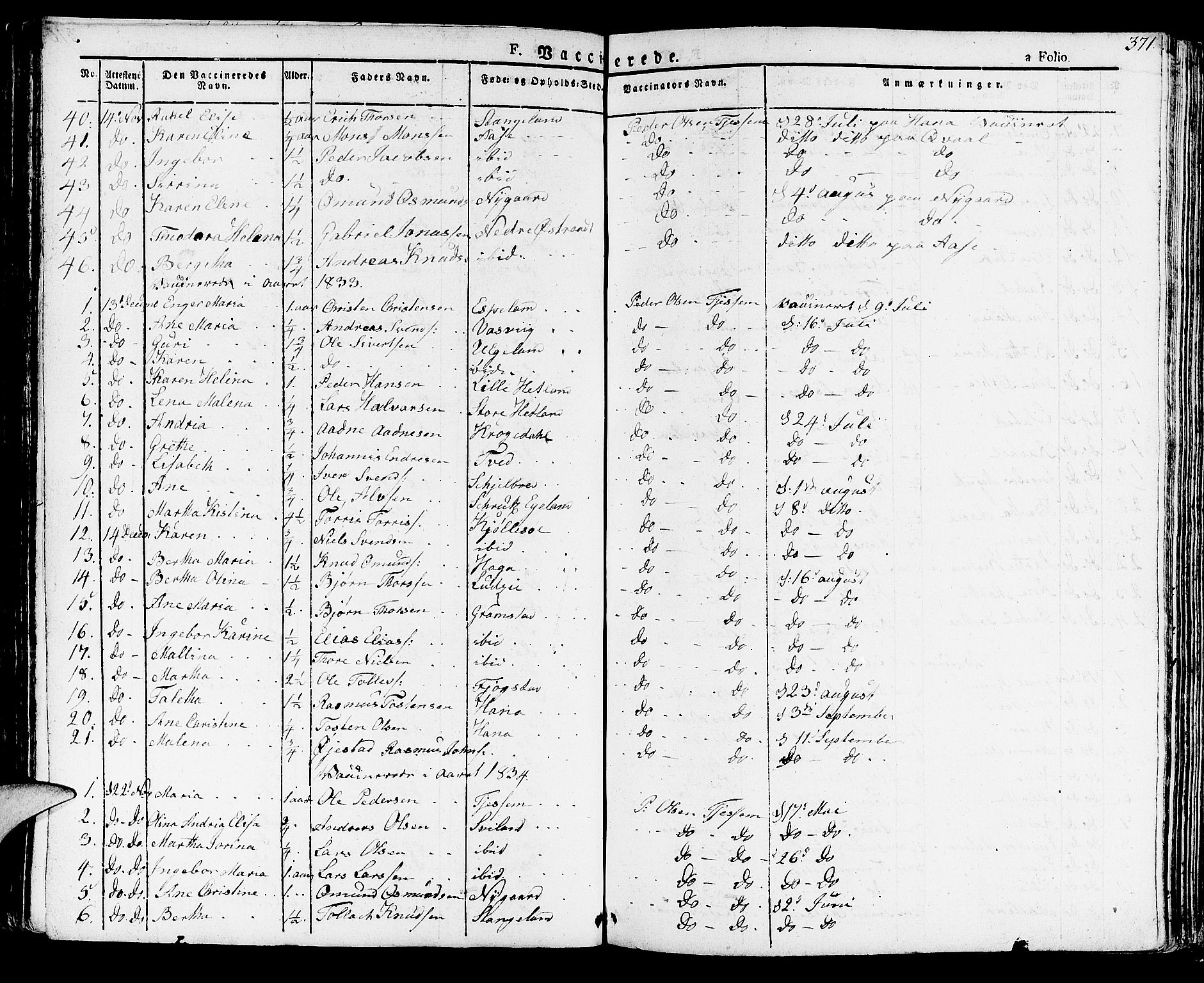 Høyland sokneprestkontor, SAST/A-101799/001/30BA/L0007: Parish register (official) no. A 7 /1, 1825-1841, p. 371