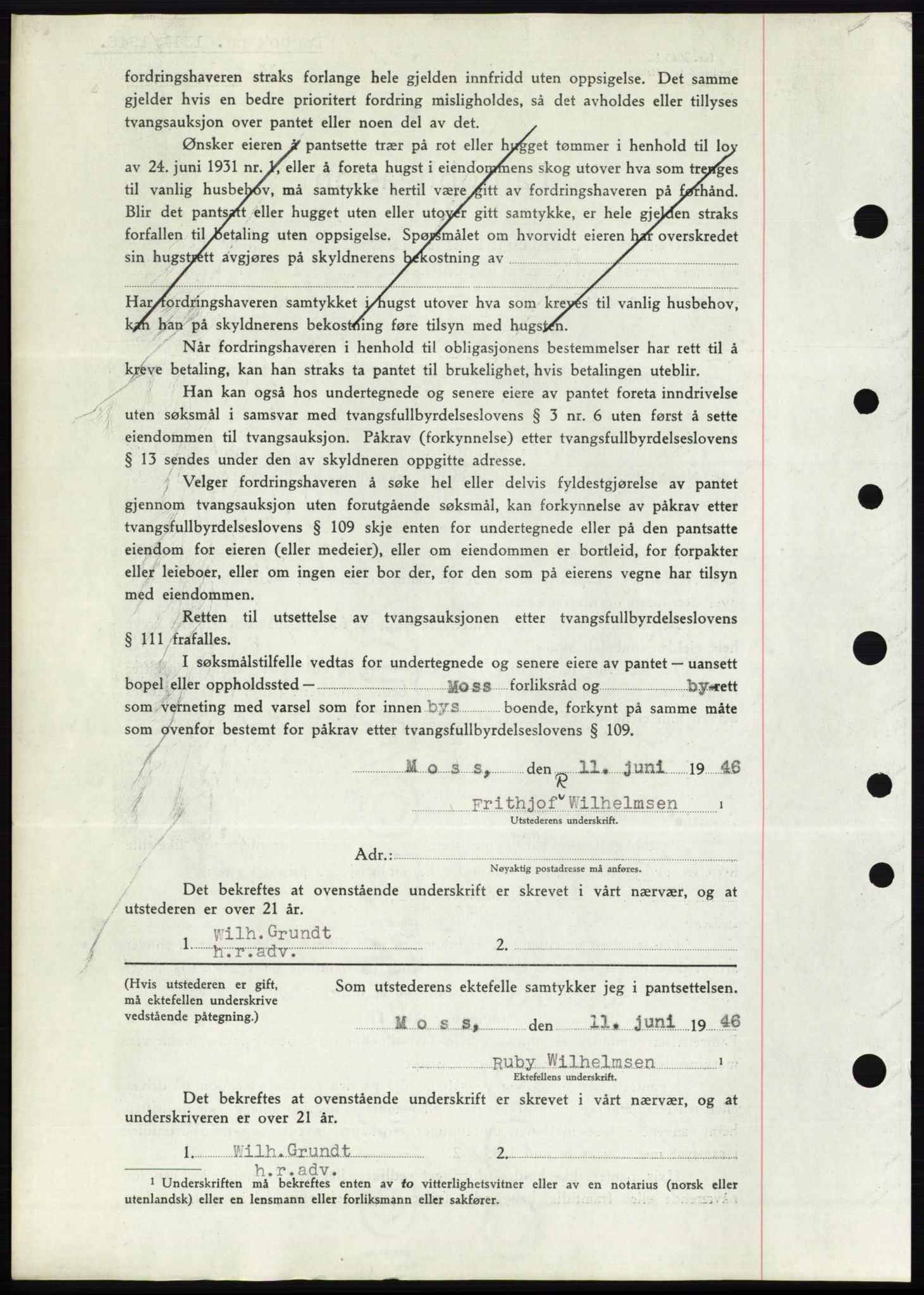 Moss sorenskriveri, SAO/A-10168: Mortgage book no. B15, 1946-1946, Diary no: : 1311/1946