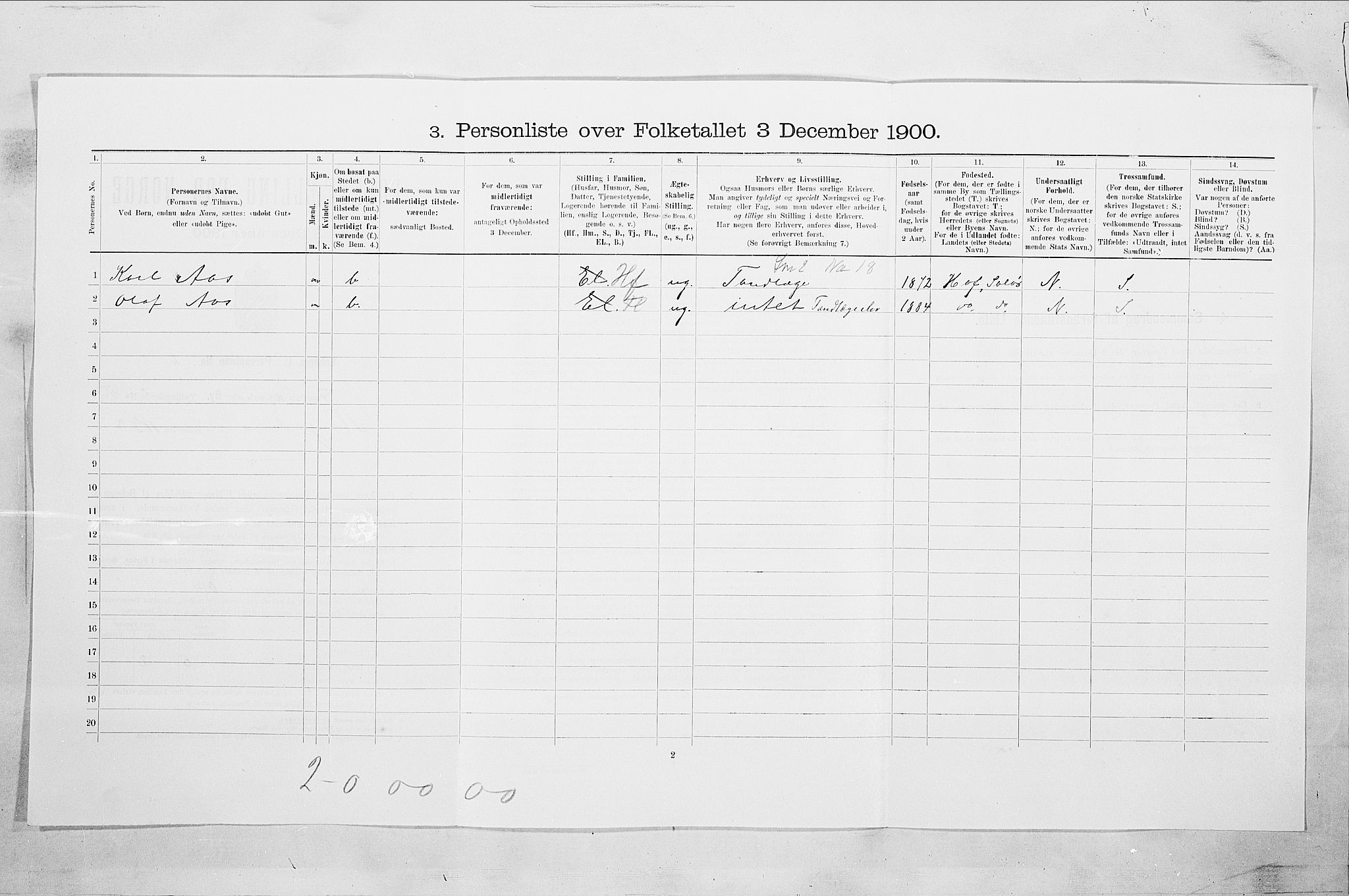 SAO, 1900 census for Fredrikstad, 1900