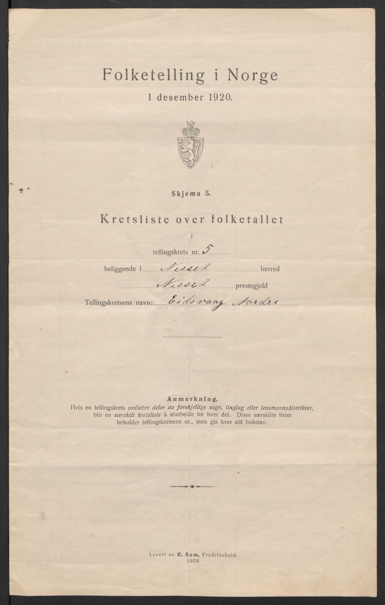 SAT, 1920 census for Nesset, 1920, p. 22