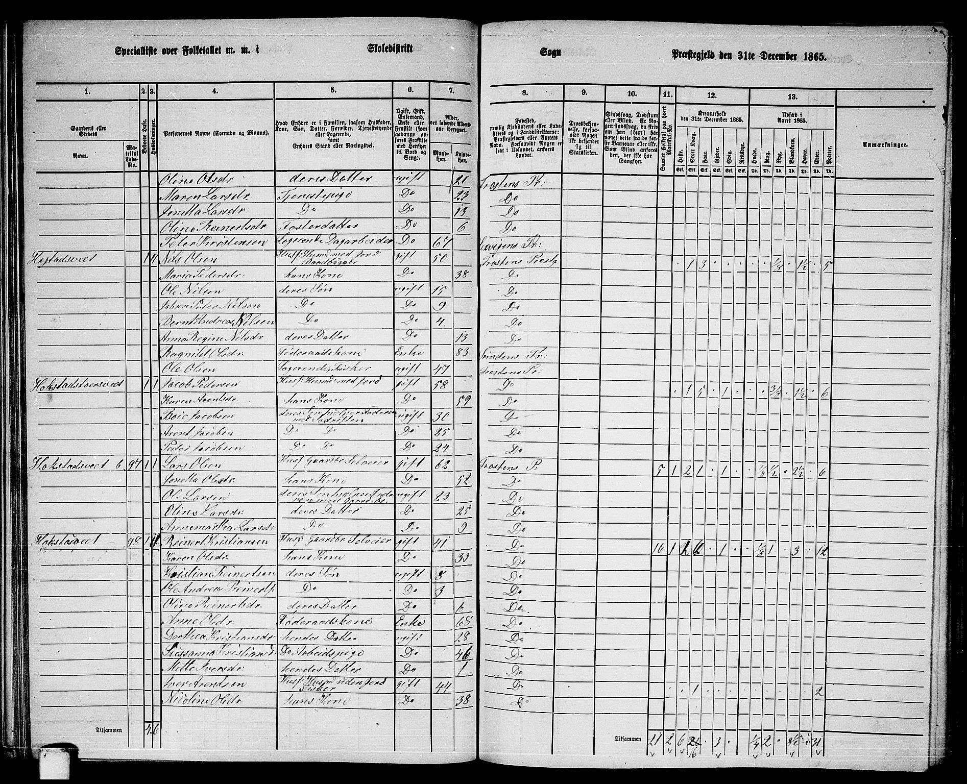 RA, 1865 census for Frosta, 1865, p. 60