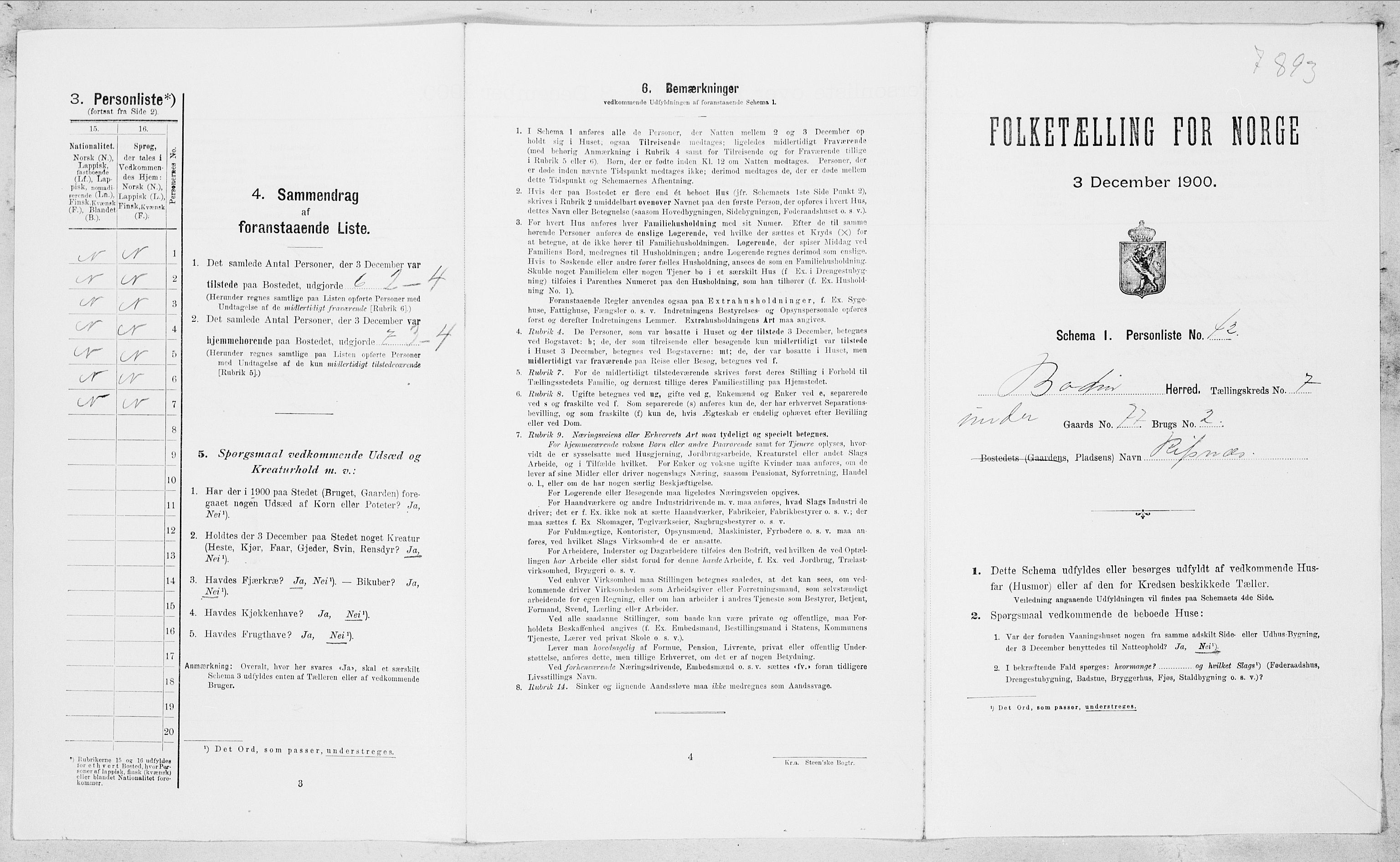 SAT, 1900 census for Bodin, 1900, p. 1098