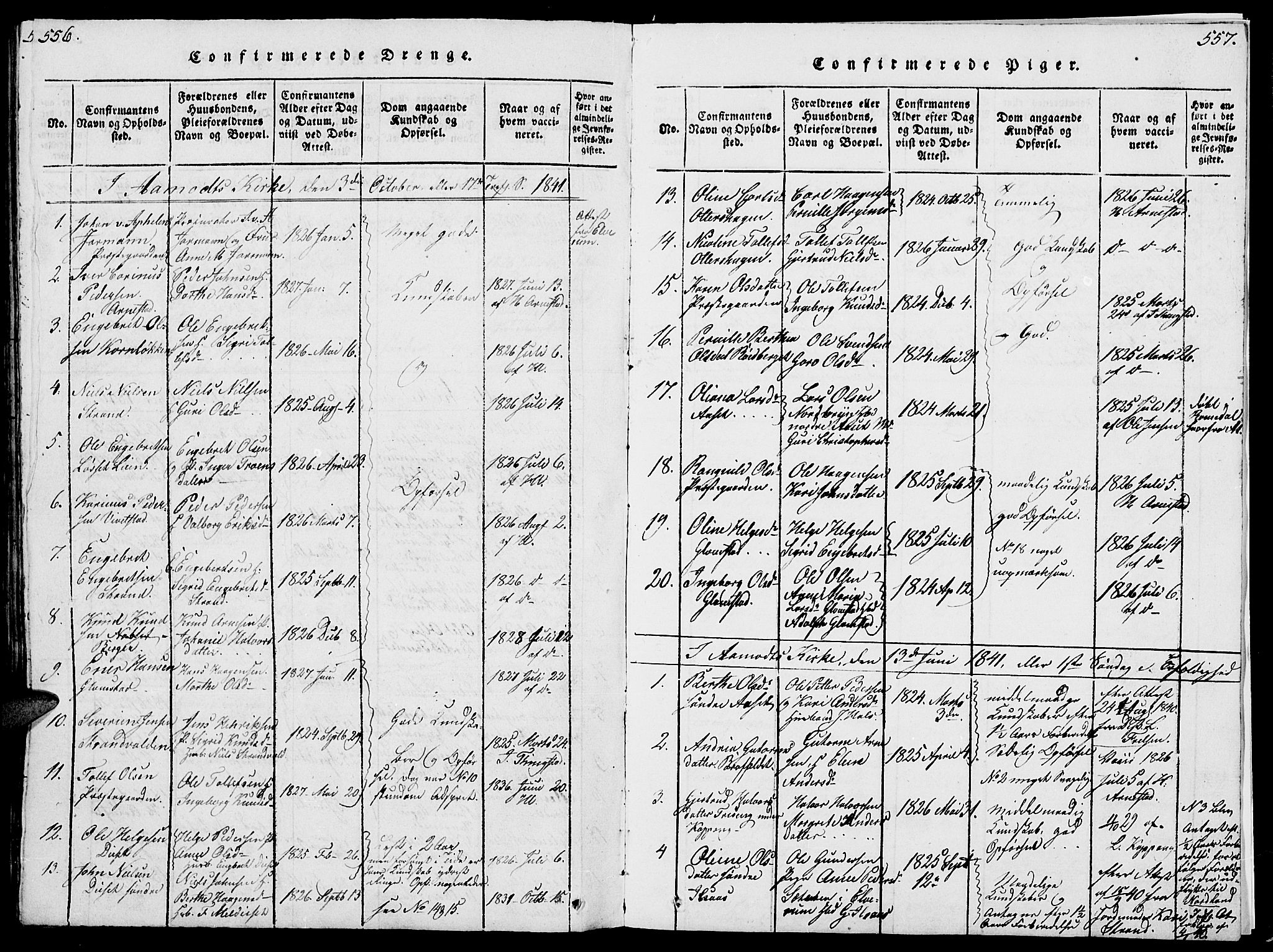 Åmot prestekontor, Hedmark, AV/SAH-PREST-056/H/Ha/Hab/L0001: Parish register (copy) no. 1, 1815-1847, p. 556-557