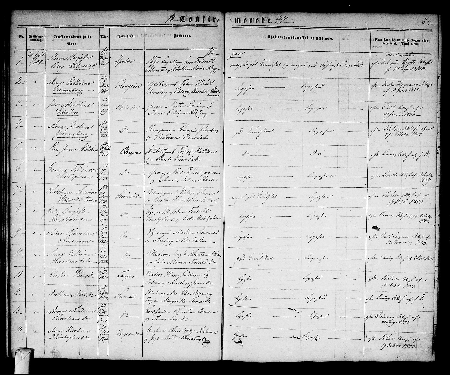 Strømsø kirkebøker, AV/SAKO-A-246/F/Fa/L0013: Parish register (official) no. I 13, 1830-1847, p. 64