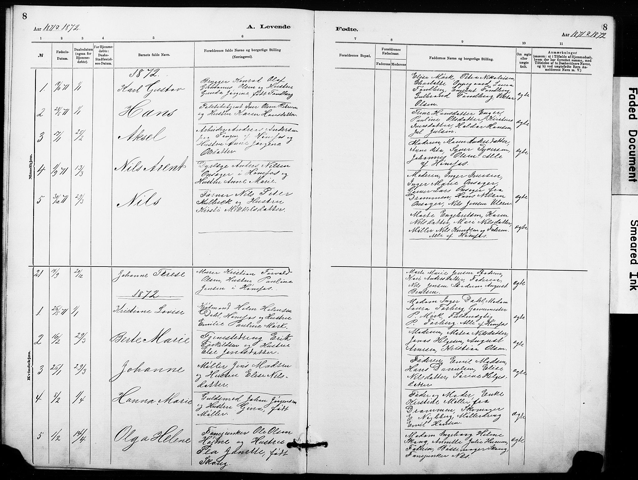 Hønefoss kirkebøker, AV/SAKO-A-609/G/Ga/L0001: Parish register (copy) no. 1, 1870-1887, p. 8