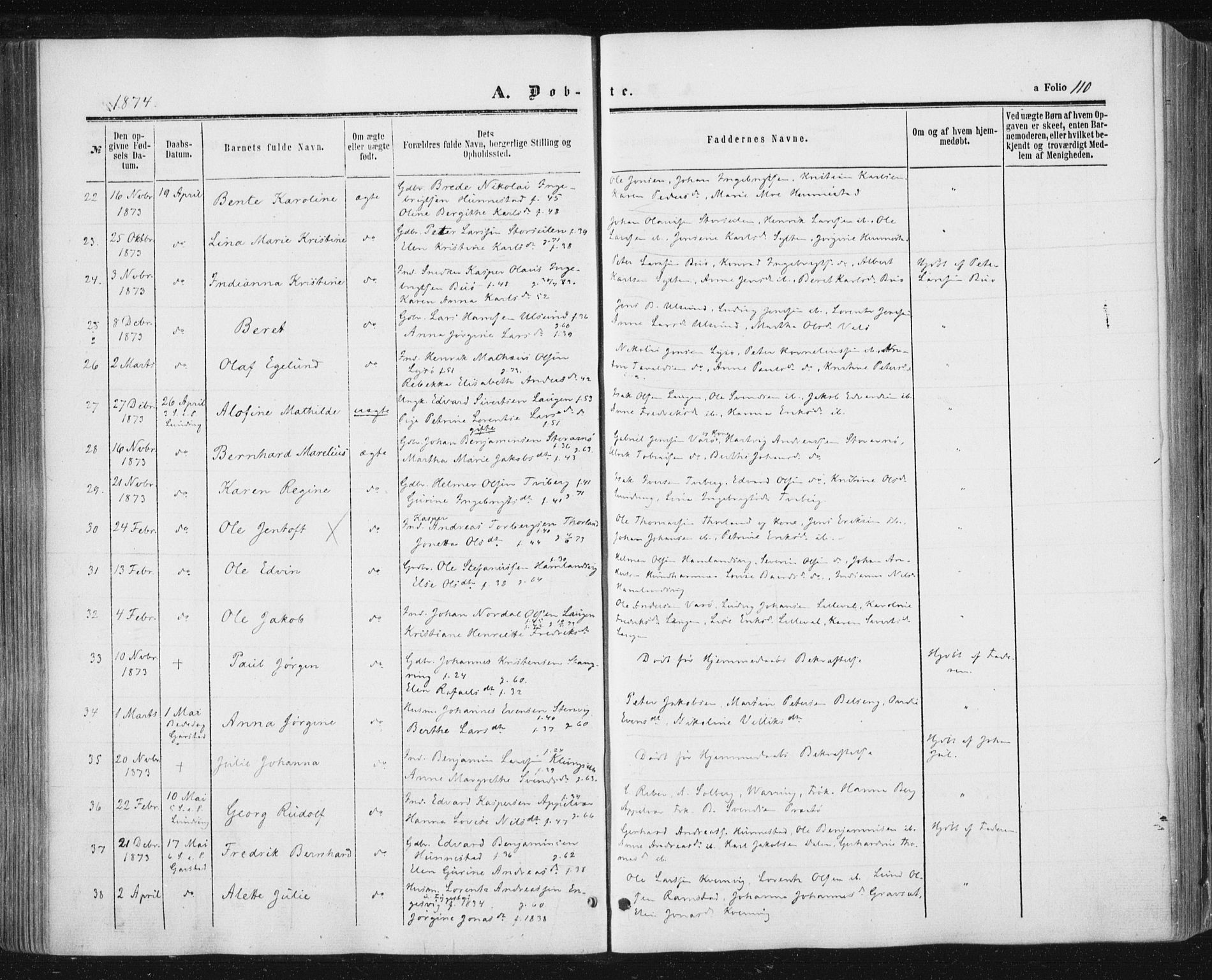 Ministerialprotokoller, klokkerbøker og fødselsregistre - Nord-Trøndelag, SAT/A-1458/784/L0670: Parish register (official) no. 784A05, 1860-1876, p. 110