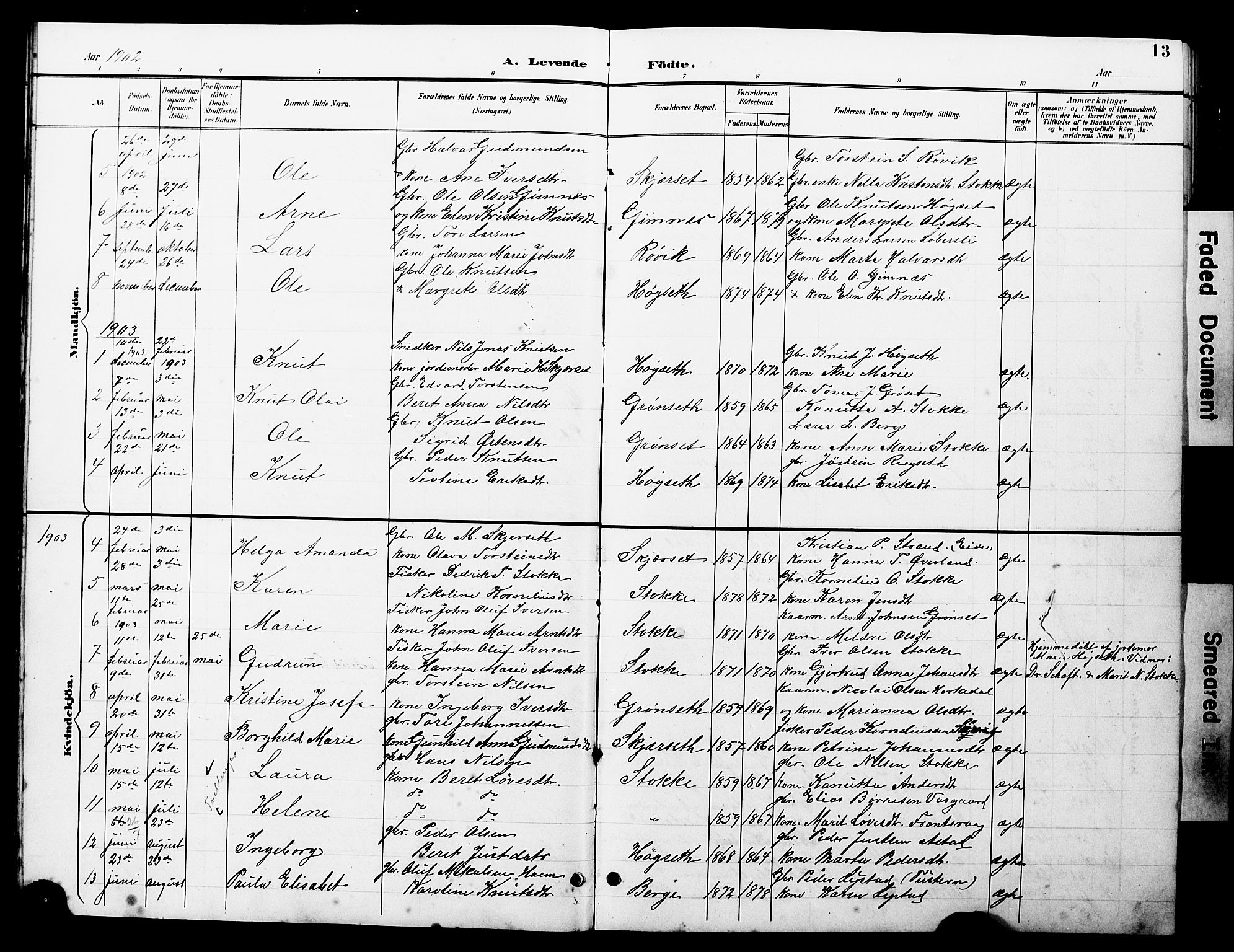 Ministerialprotokoller, klokkerbøker og fødselsregistre - Møre og Romsdal, AV/SAT-A-1454/585/L0973: Parish register (copy) no. 585C01, 1893-1930, p. 13