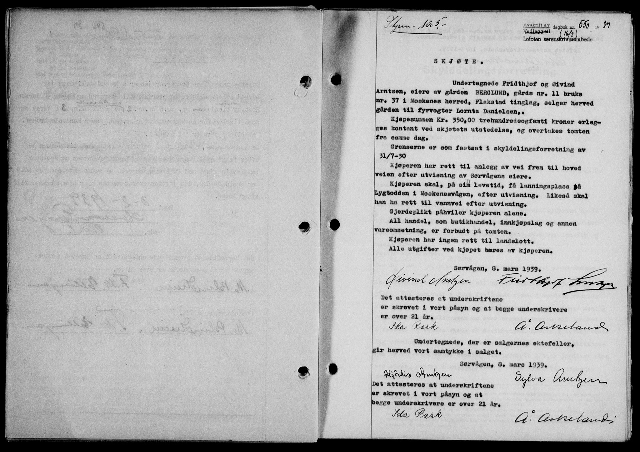 Lofoten sorenskriveri, SAT/A-0017/1/2/2C/L0005a: Mortgage book no. 5a, 1939-1939, Diary no: : 550/1939