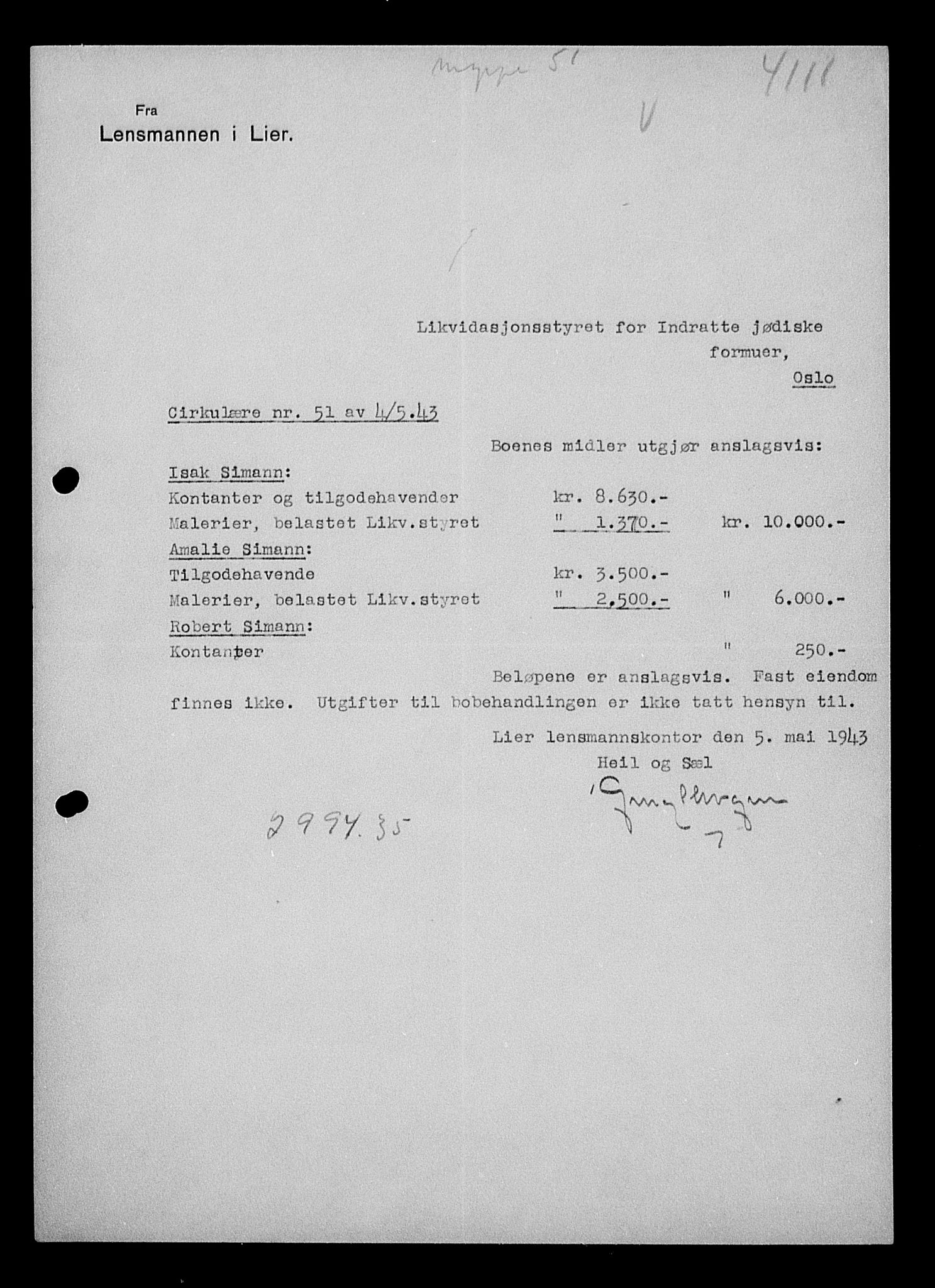 Justisdepartementet, Tilbakeføringskontoret for inndratte formuer, RA/S-1564/H/Hc/Hcd/L1007: --, 1945-1947, p. 67