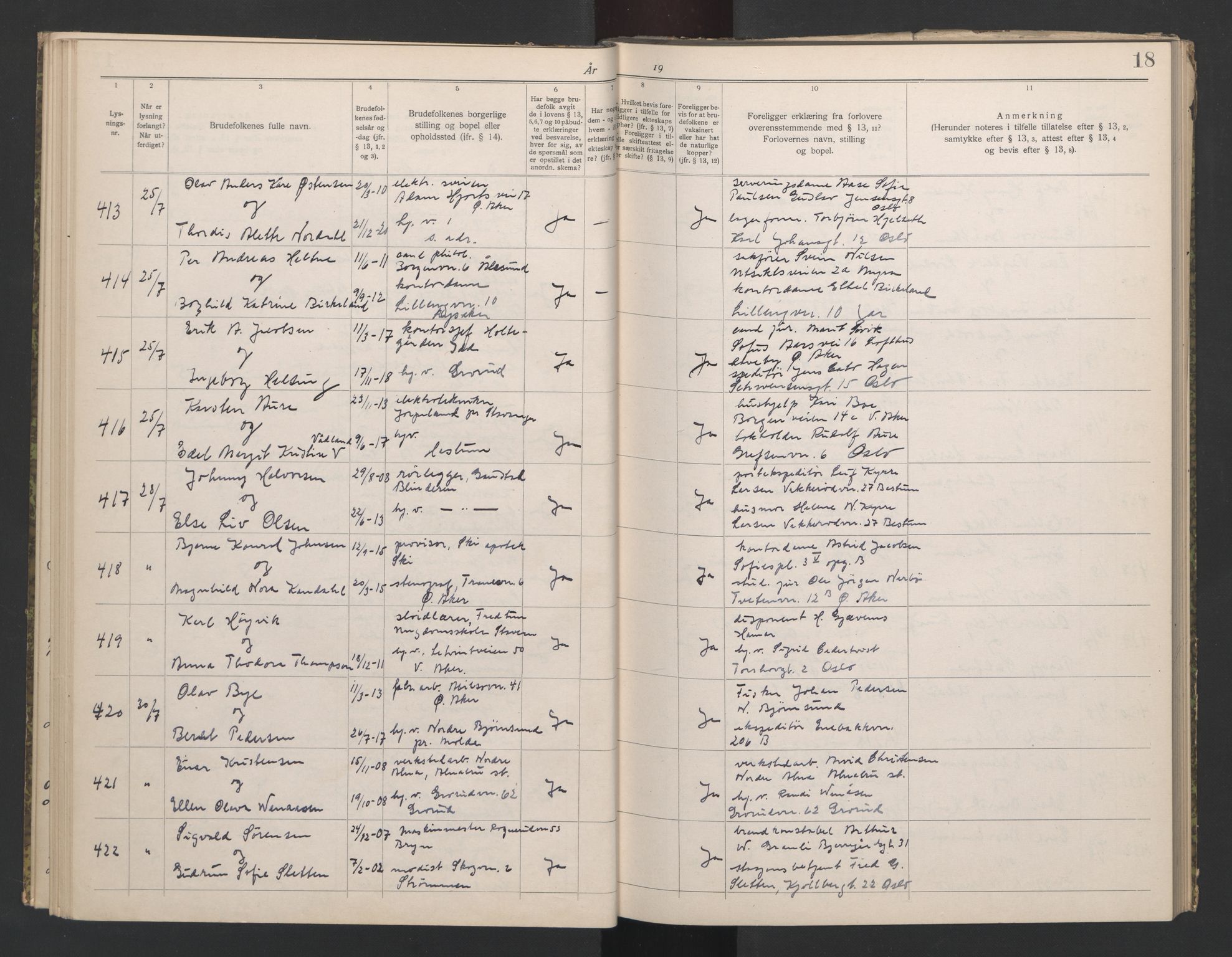 Aker sorenskriveri, AV/SAO-A-10895/L/Lb/L0002: Lysningsbok, 1942-1943, p. 18