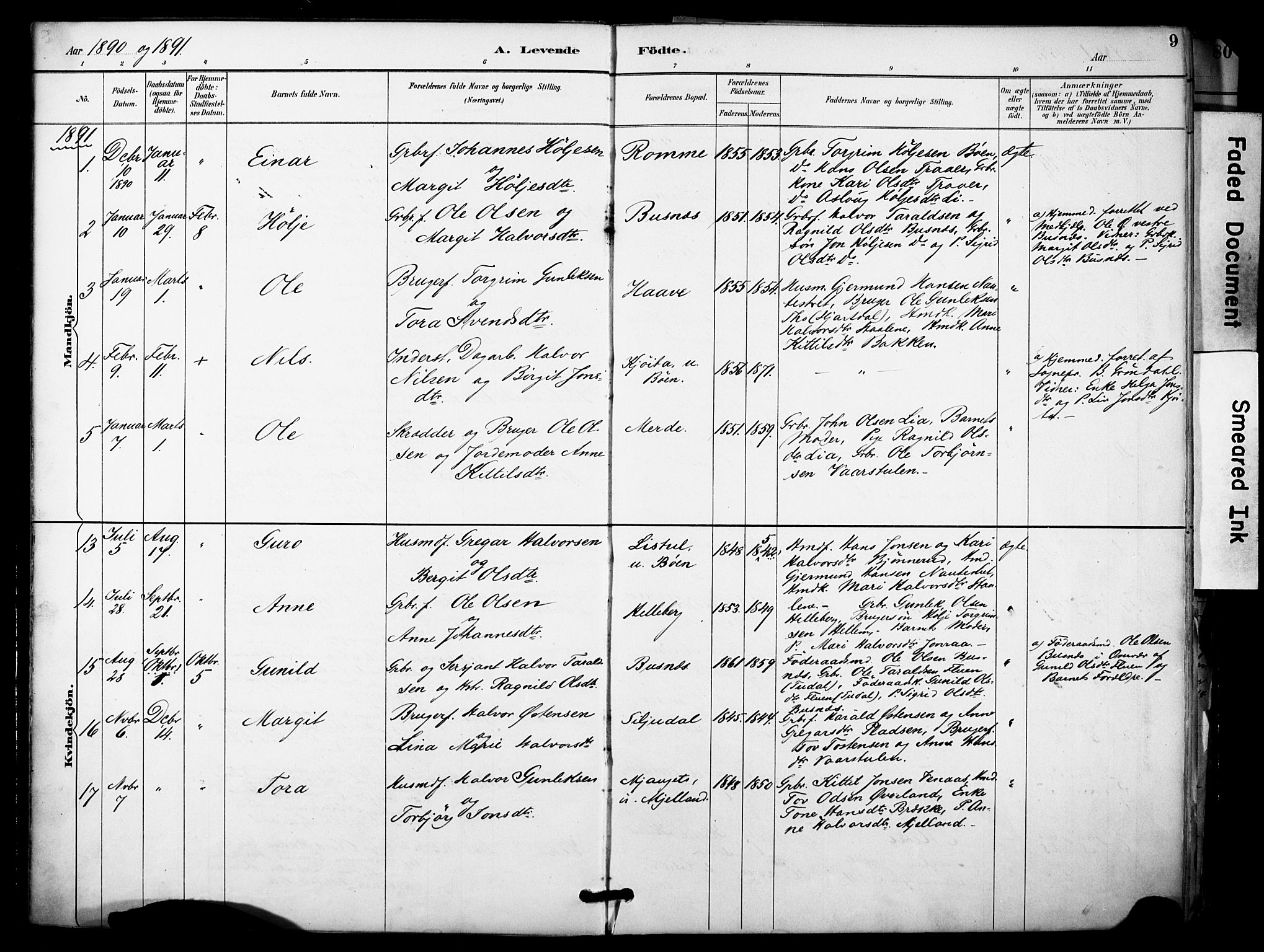 Gransherad kirkebøker, AV/SAKO-A-267/F/Fa/L0005: Parish register (official) no. I 5, 1887-1916, p. 9