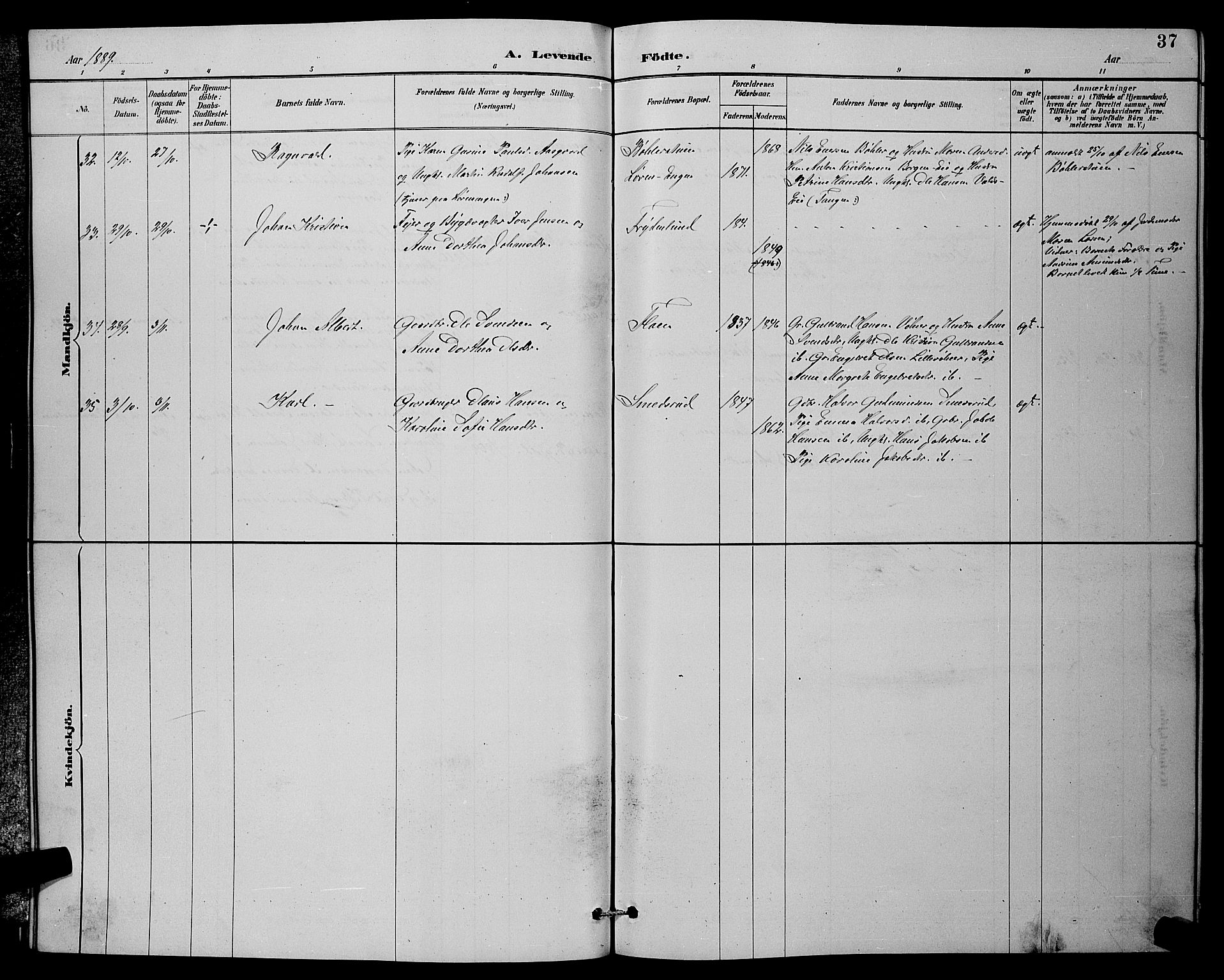 Sørum prestekontor Kirkebøker, SAO/A-10303/G/Ga/L0005: Parish register (copy) no. I 5.1, 1886-1894, p. 37