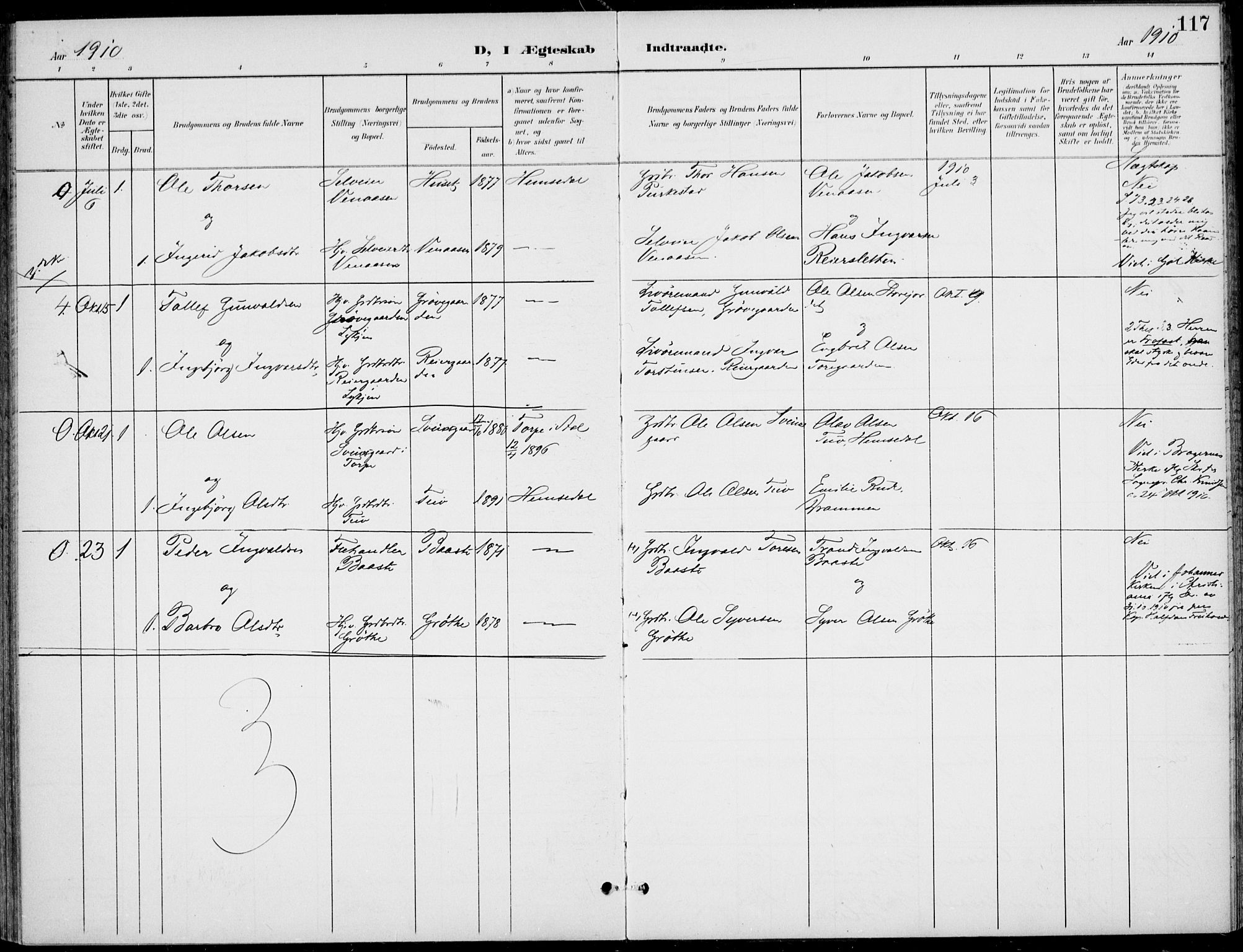 Gol kirkebøker, AV/SAKO-A-226/F/Fb/L0002: Parish register (official) no. II 2, 1900-1921, p. 117