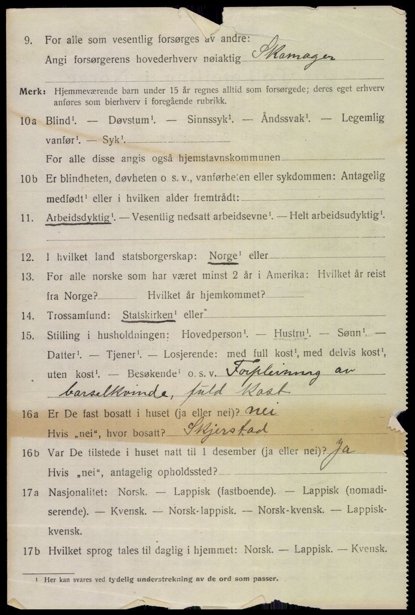 SAT, 1920 census for Skjerstad, 1920, p. 922