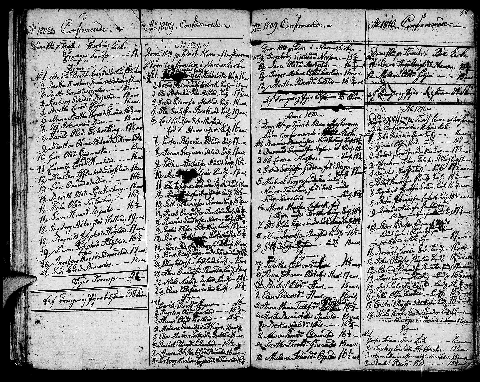 Hå sokneprestkontor, SAST/A-101801/001/30BA/L0001: Parish register (official) no. A 1, 1787-1812, p. 68