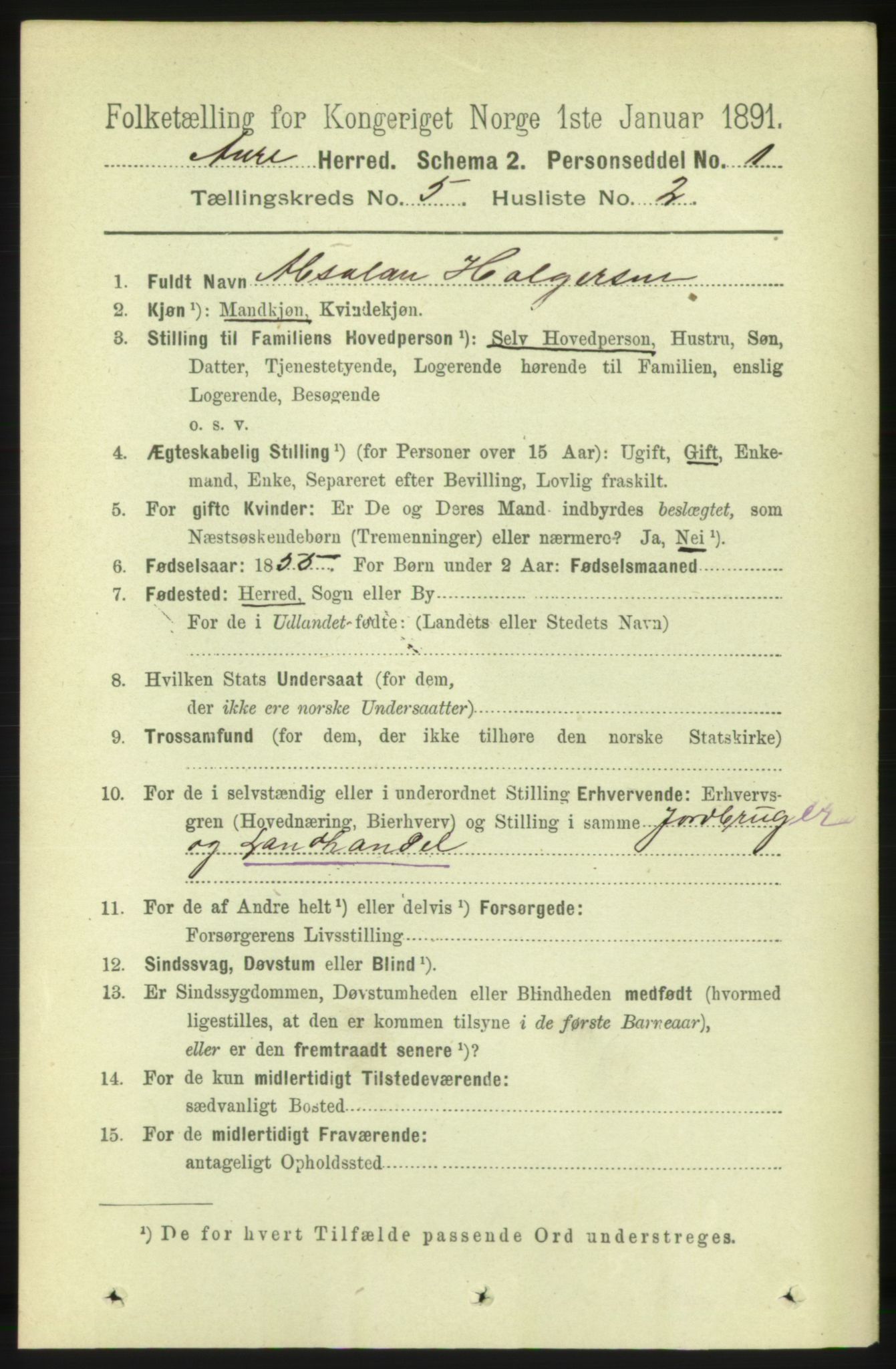 RA, 1891 census for 1569 Aure, 1891, p. 2717