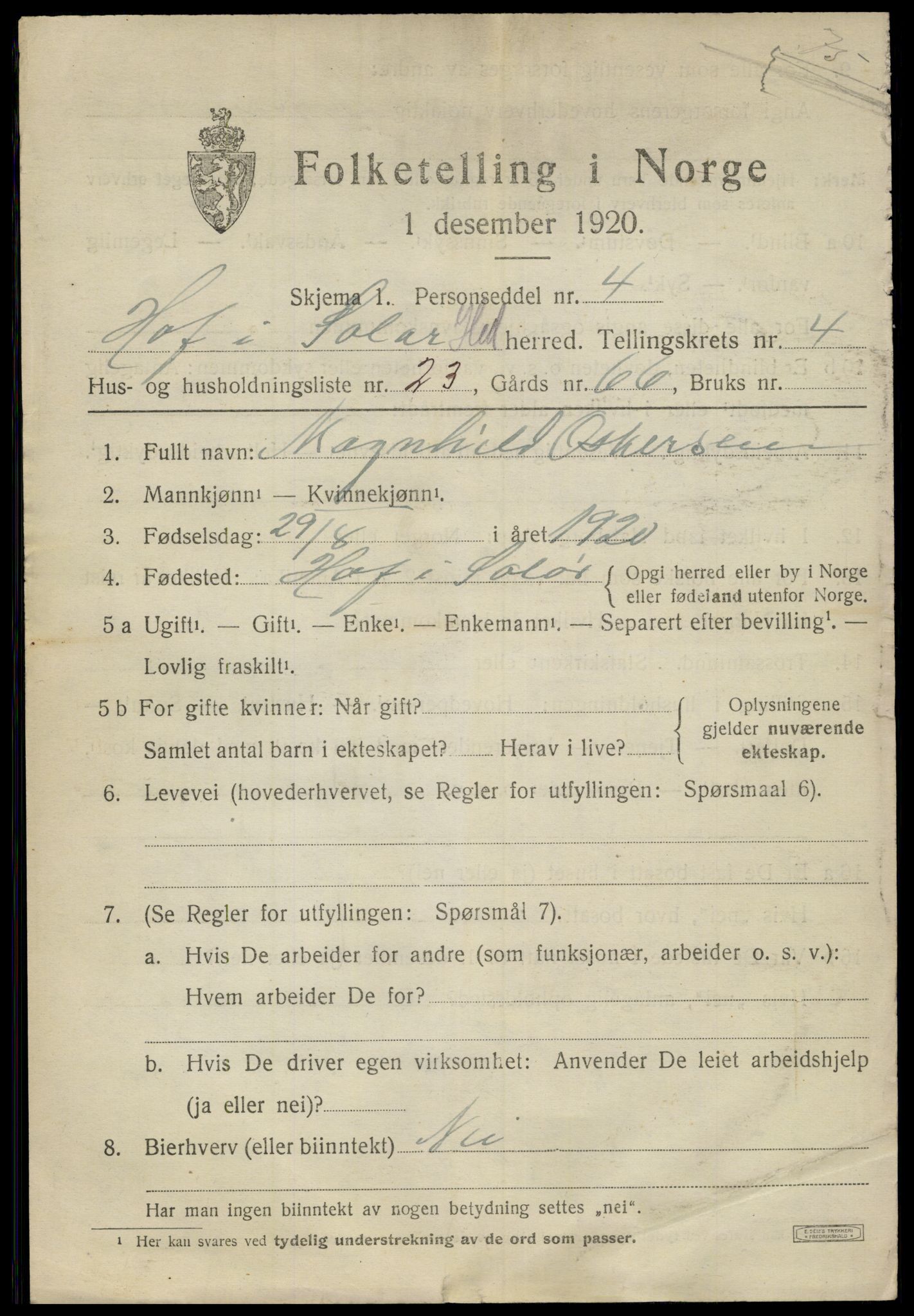 SAH, 1920 census for Hof, 1920, p. 5357