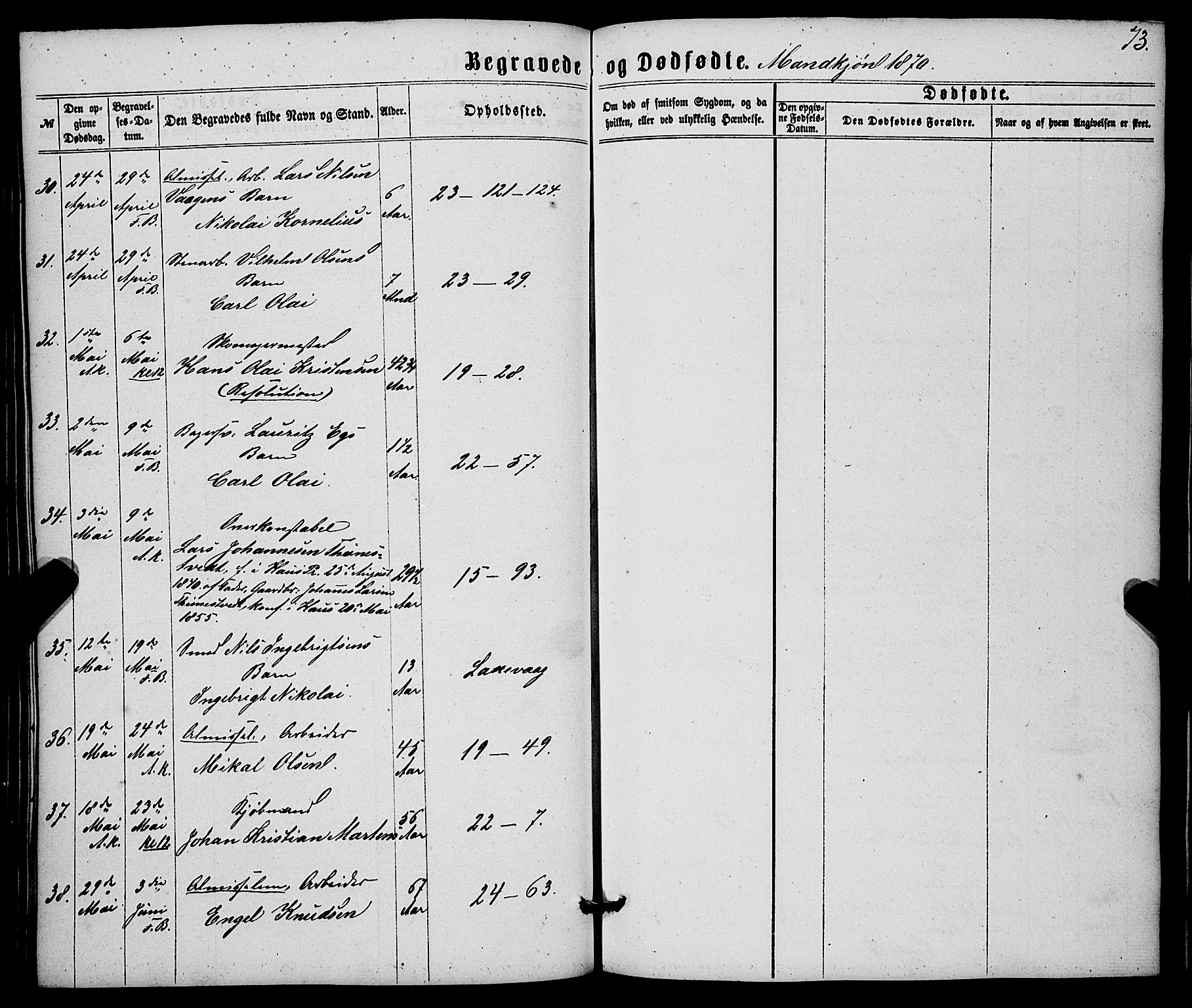 Korskirken sokneprestembete, AV/SAB-A-76101/H/Haa/L0045: Parish register (official) no. E 3, 1863-1875, p. 73