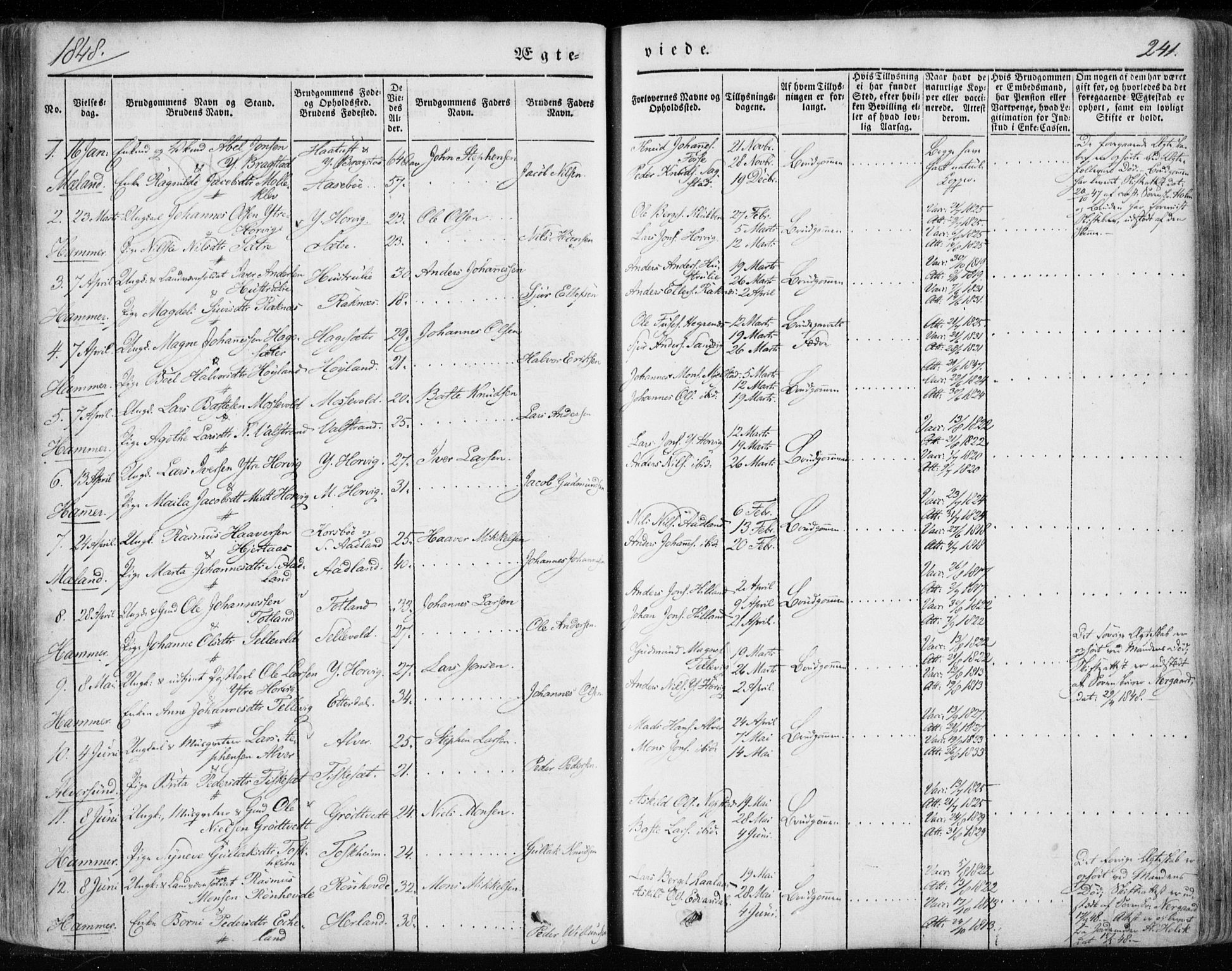 Hamre sokneprestembete, SAB/A-75501/H/Ha/Haa/Haaa/L0013: Parish register (official) no. A 13, 1846-1857, p. 241